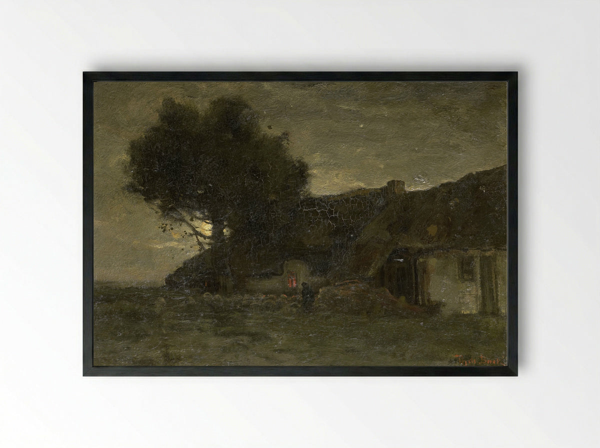 Een schaapskooi bij avondlicht - Théophile de Bock - Framed Print Black