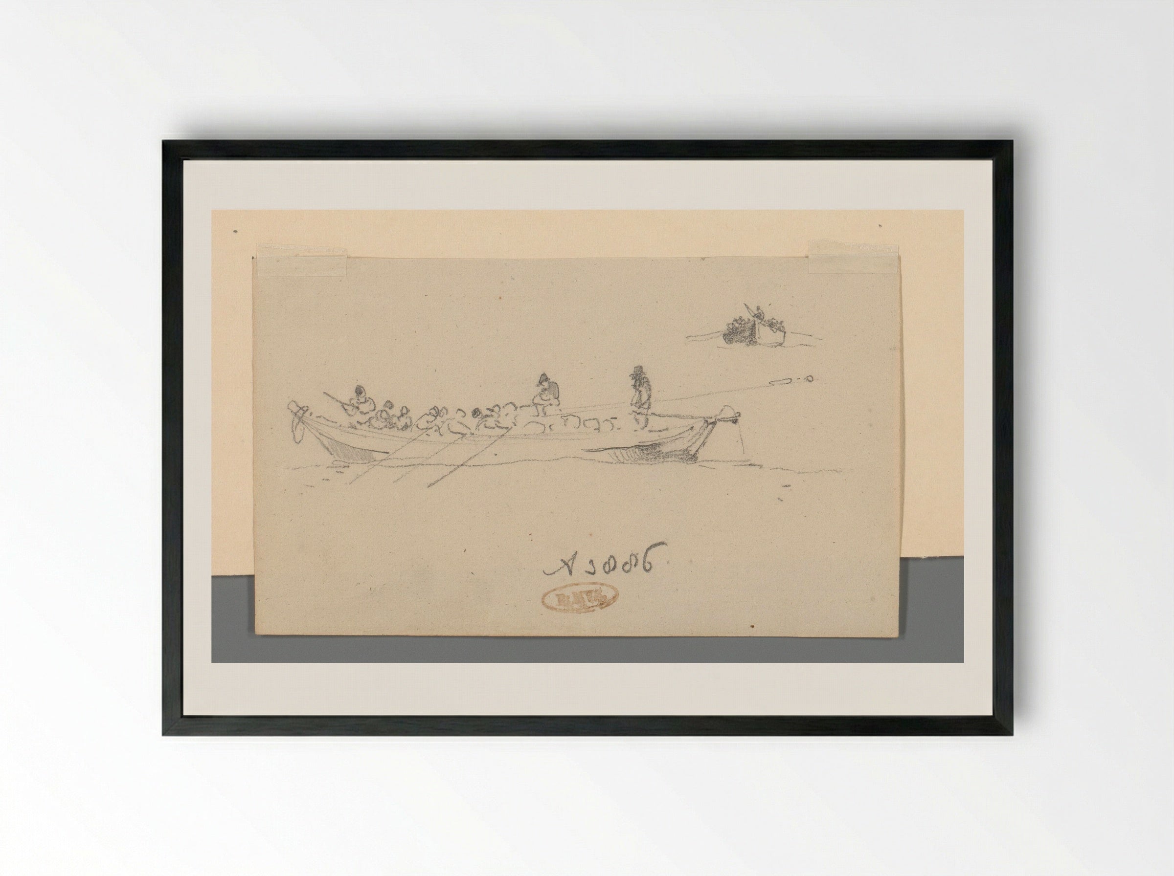 Een sloep met drie roeiers - Willem Anthonie van Deventer - Framed Print Black