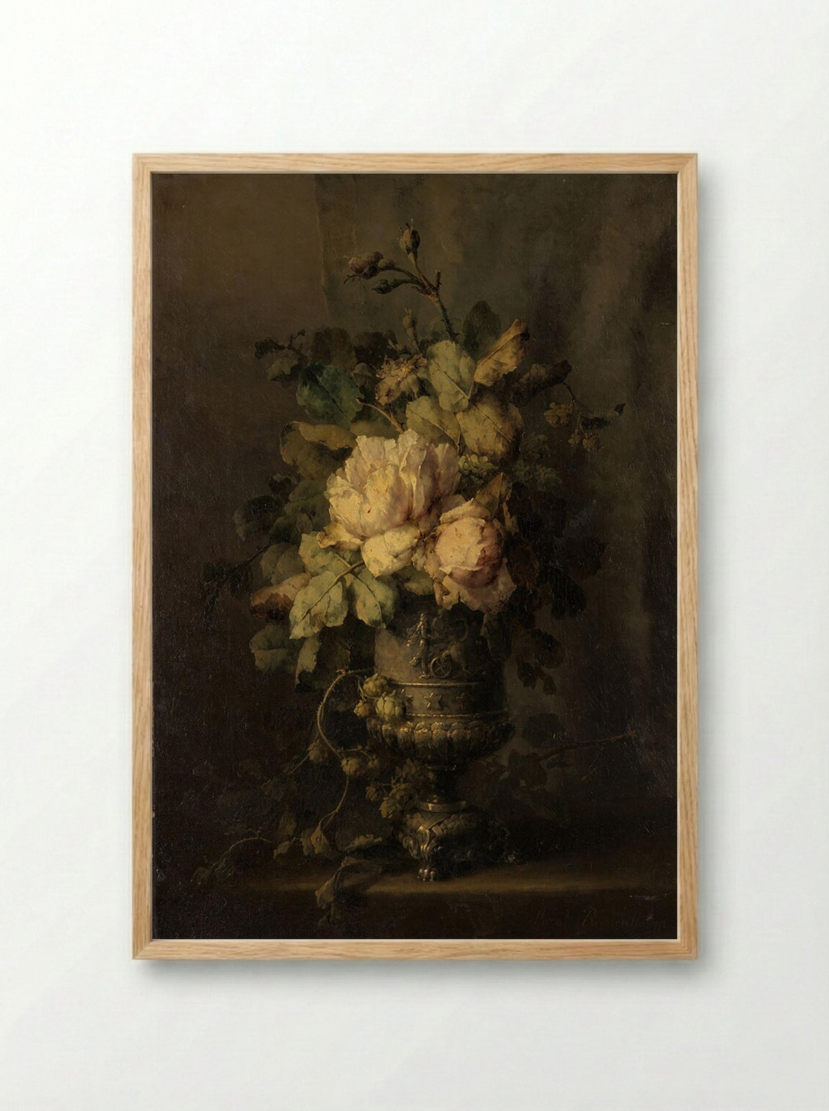 Een vaas met rozen (A Vase with Roses) - Margaretha Roosenboom - Framed Print Wood
