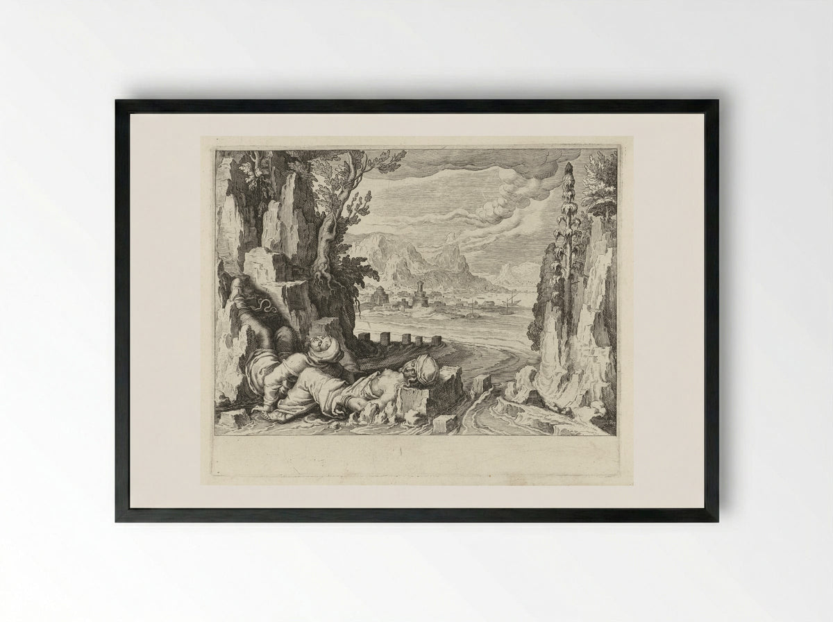 Een vissersvrouw verdrinkt zich samen met haar ongeneeslijk zieke man in zee - Zacharias Dolendo - Framed Print Black