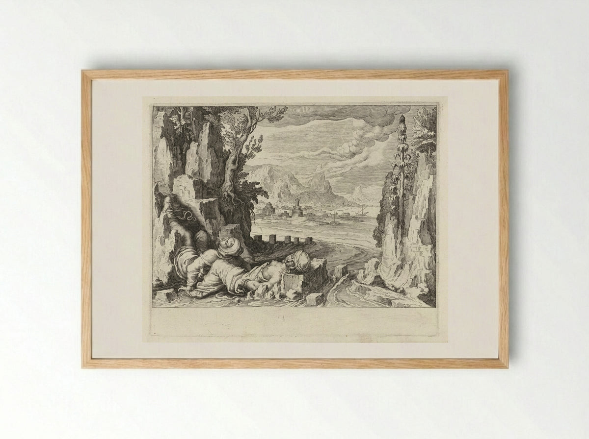 Een vissersvrouw verdrinkt zich samen met haar ongeneeslijk zieke man in zee - Zacharias Dolendo - Framed Print Wood