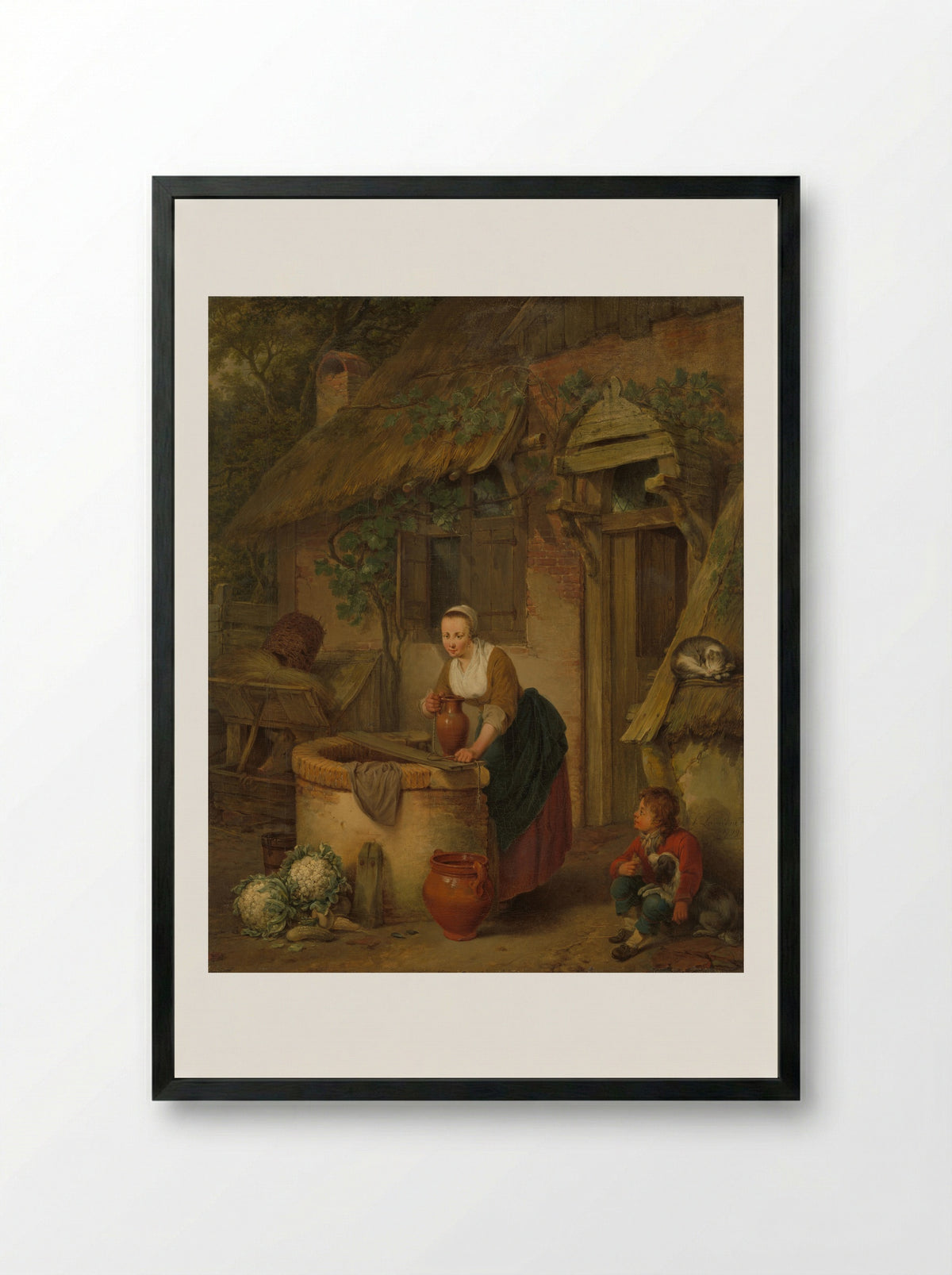 Een vrouw bij een waterput - Jacobus Johannes Lauwers - Framed Print Black