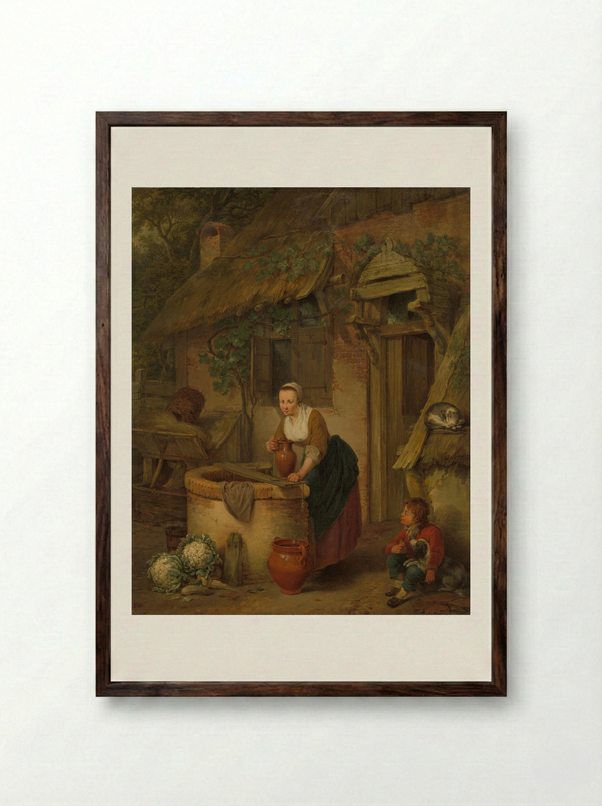 Een vrouw bij een waterput - Jacobus Johannes Lauwers - Framed Print Dark Wood