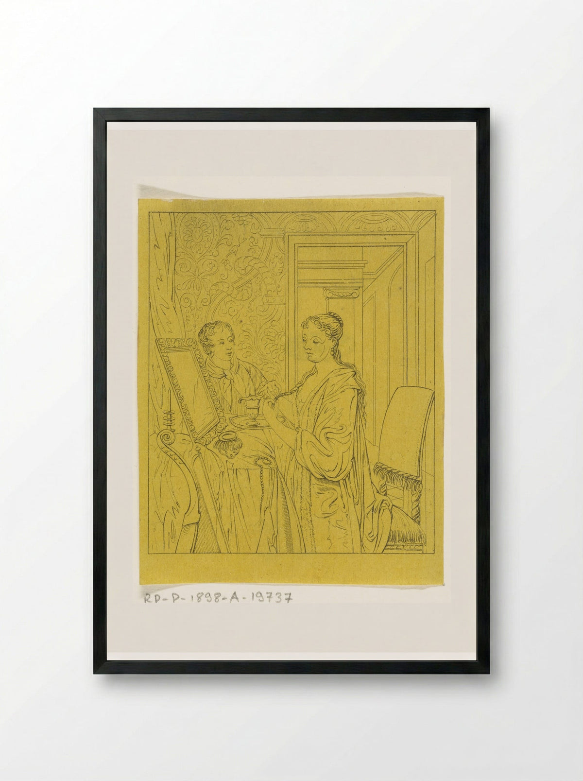 Een vrouw bij haar toilet - Joannes Bemme - Framed Print Black