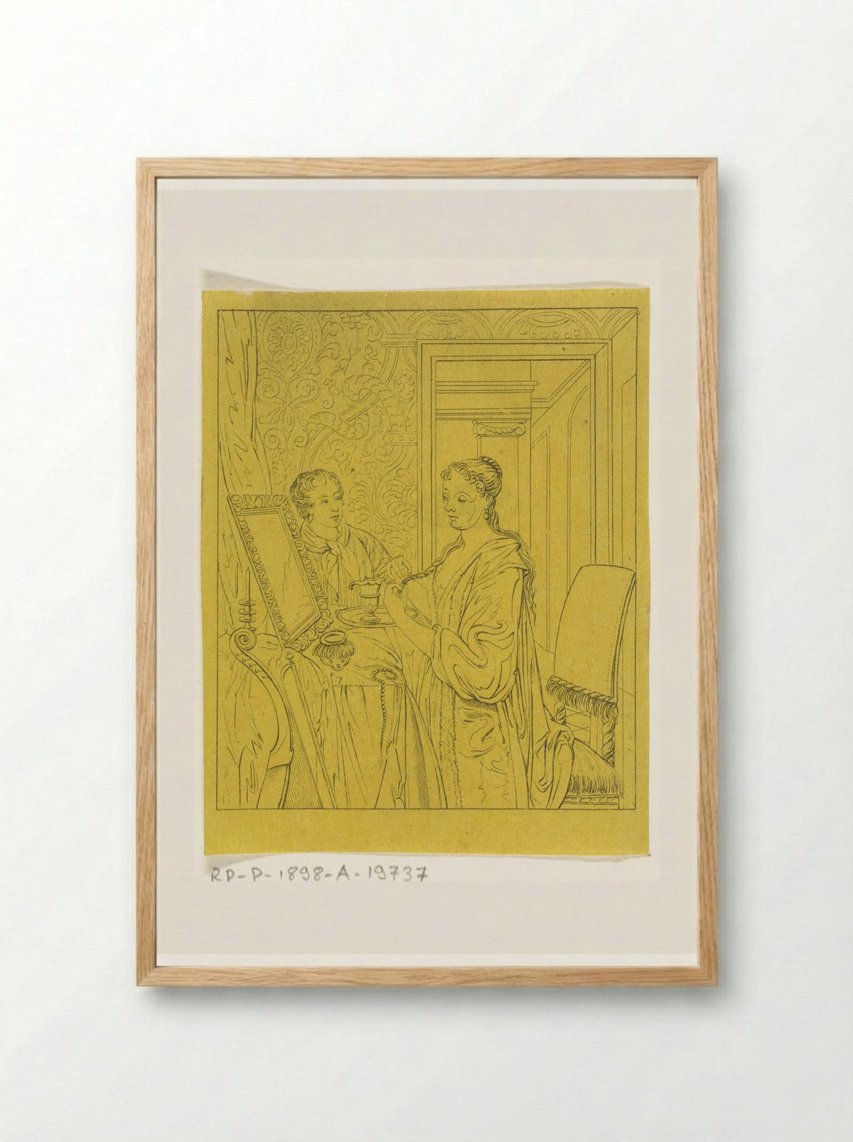 Een vrouw bij haar toilet - Joannes Bemme - Framed Print Wood