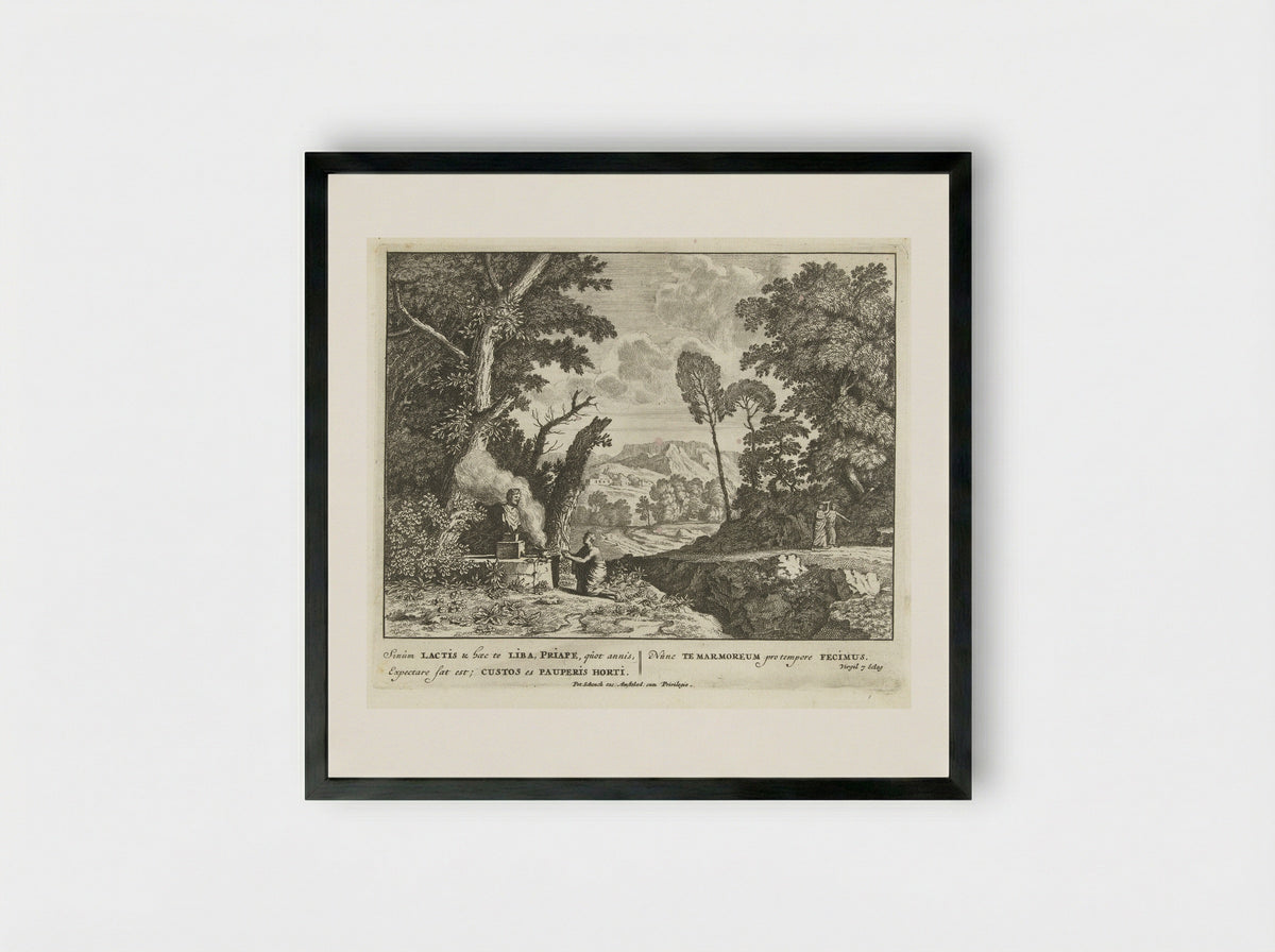 Een vrouw brengt een offer aan Priapus - Jan van Call (I) - Framed Print Black