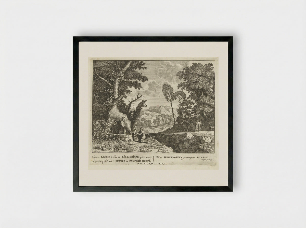 Een vrouw brengt een offer aan Priapus - Jan van Call (I) - Framed Print Black