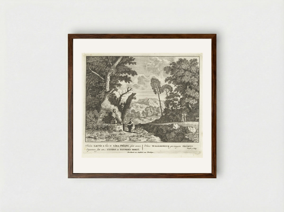 Een vrouw brengt een offer aan Priapus - Jan van Call (I) - Framed Print Dark Wood