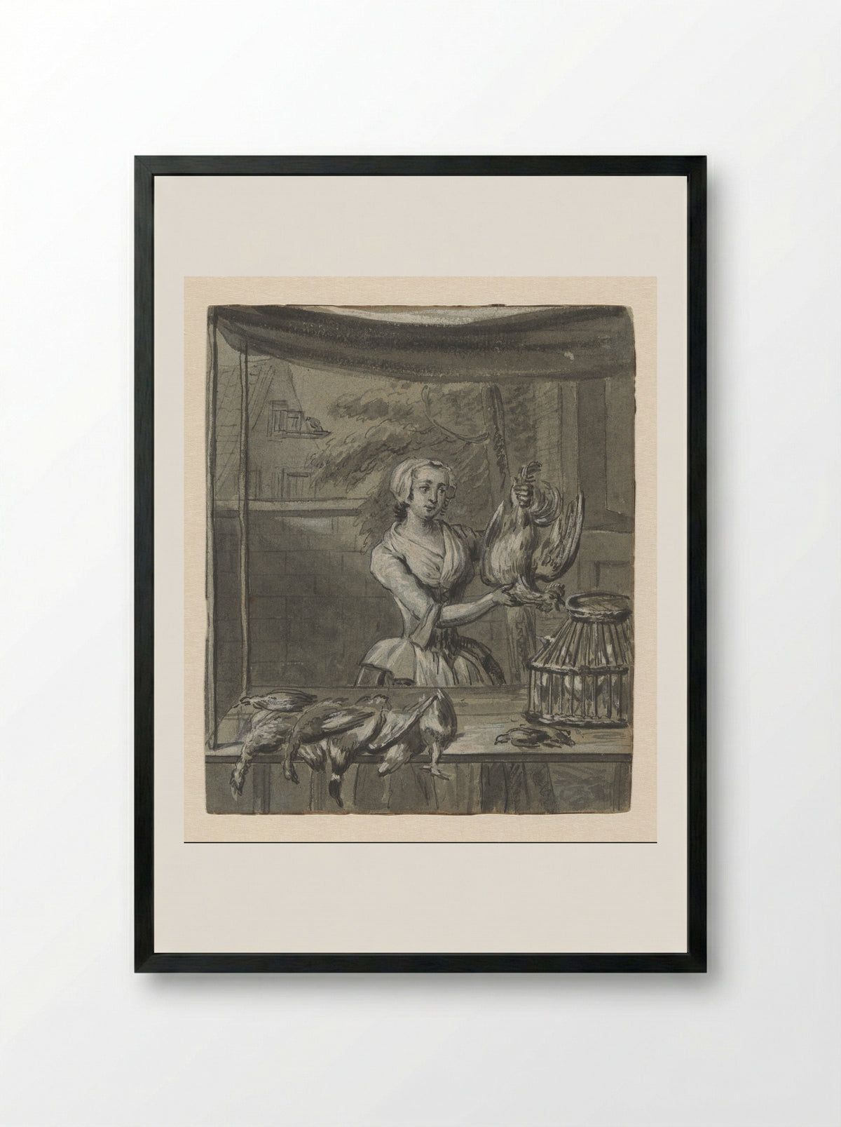 Een vrouw die gevogelte verkoopt - Tibout Regters - Framed Print Black