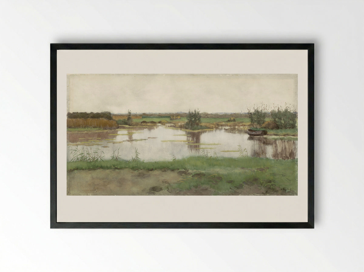 Een waterplas in een weiland - Nicolaas Bastert - Framed Print Black