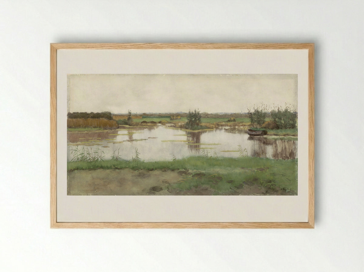 Een waterplas in een weiland - Nicolaas Bastert - Framed Print Wood