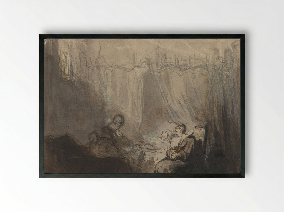 Een ziekbed (The Sickbed) - Christoffel Bisschop - Framed Print Black