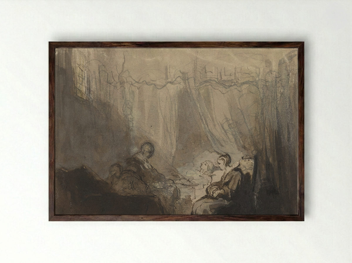 Een ziekbed (The Sickbed) - Christoffel Bisschop - Framed Print Dark Wood