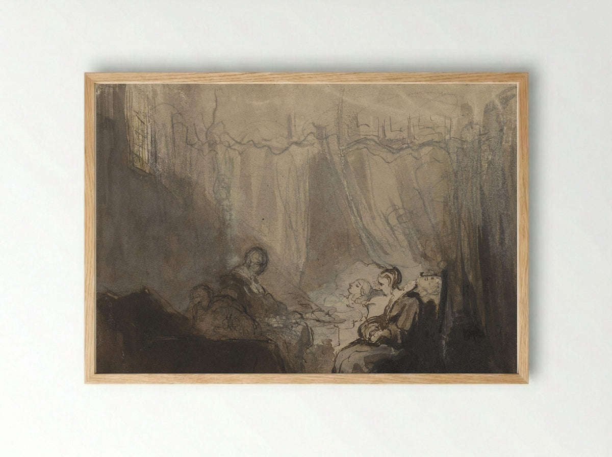 Een ziekbed (The Sickbed) - Christoffel Bisschop - Framed Print Wood