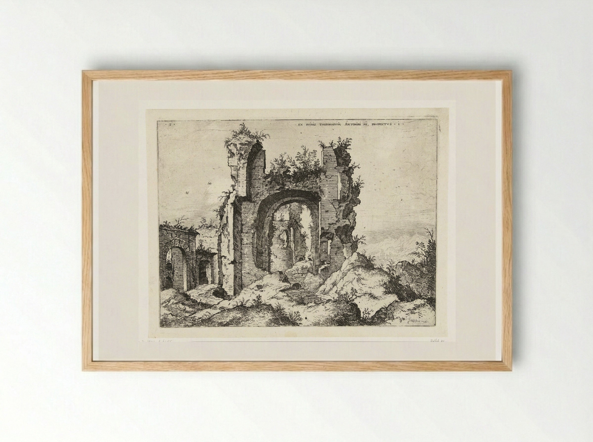 Eerste gezicht op de Thermen van Caracalla - Hieronymus Cock - Framed Print Wood