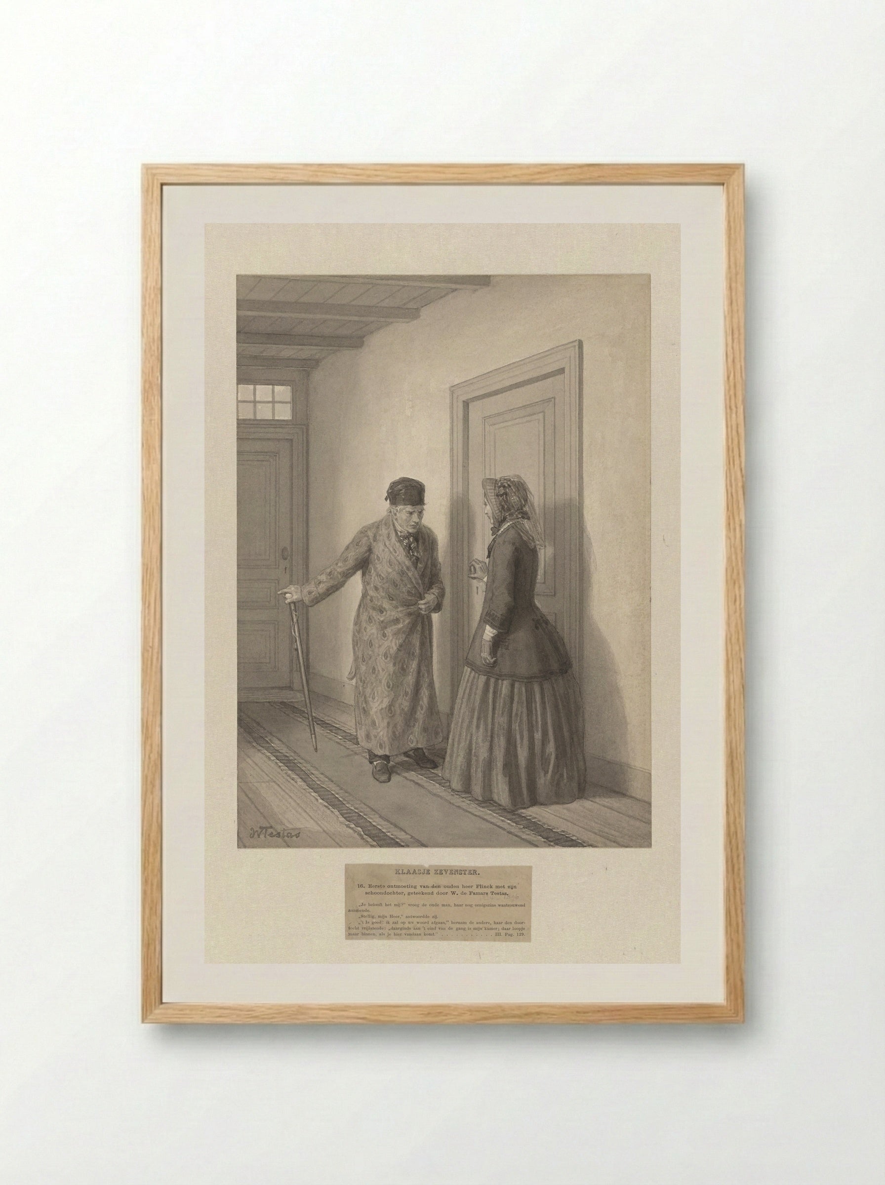Eerste ontmoeting van de oude heer Flinck met zijn schoondochter - Willem de Famars Testas - Framed Print Wood