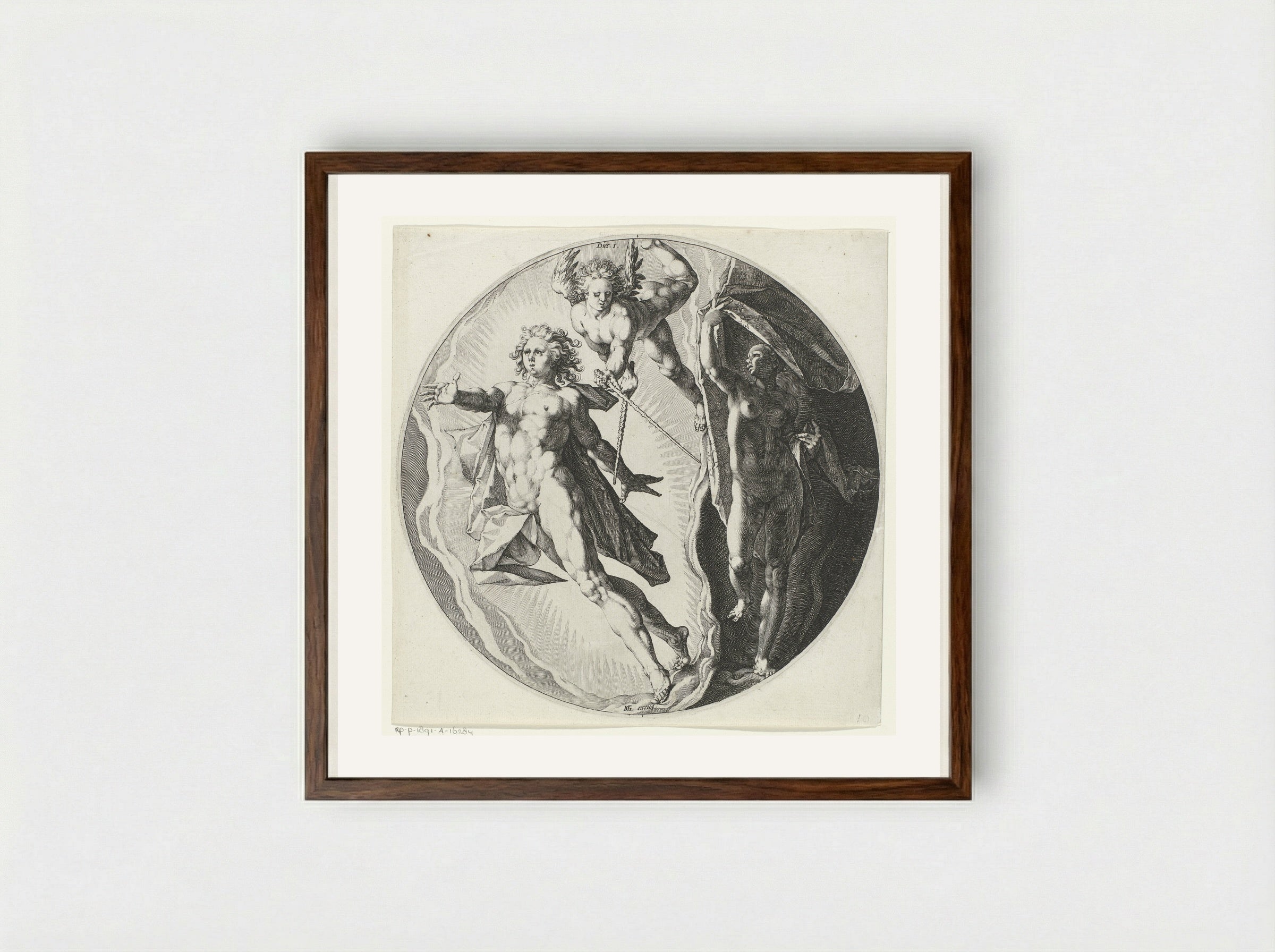 Eerste scheppingsdag: scheiding van licht en duisternis - Jan Harmensz. Muller - Framed Print Dark Wood