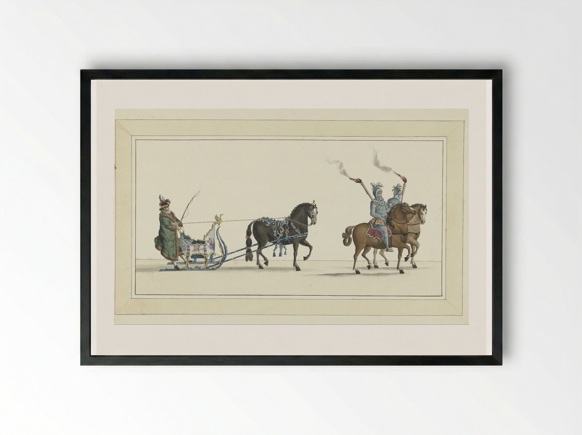 Eerste slede (The First Sleigh) - Abraham Delfos - Framed Print Black