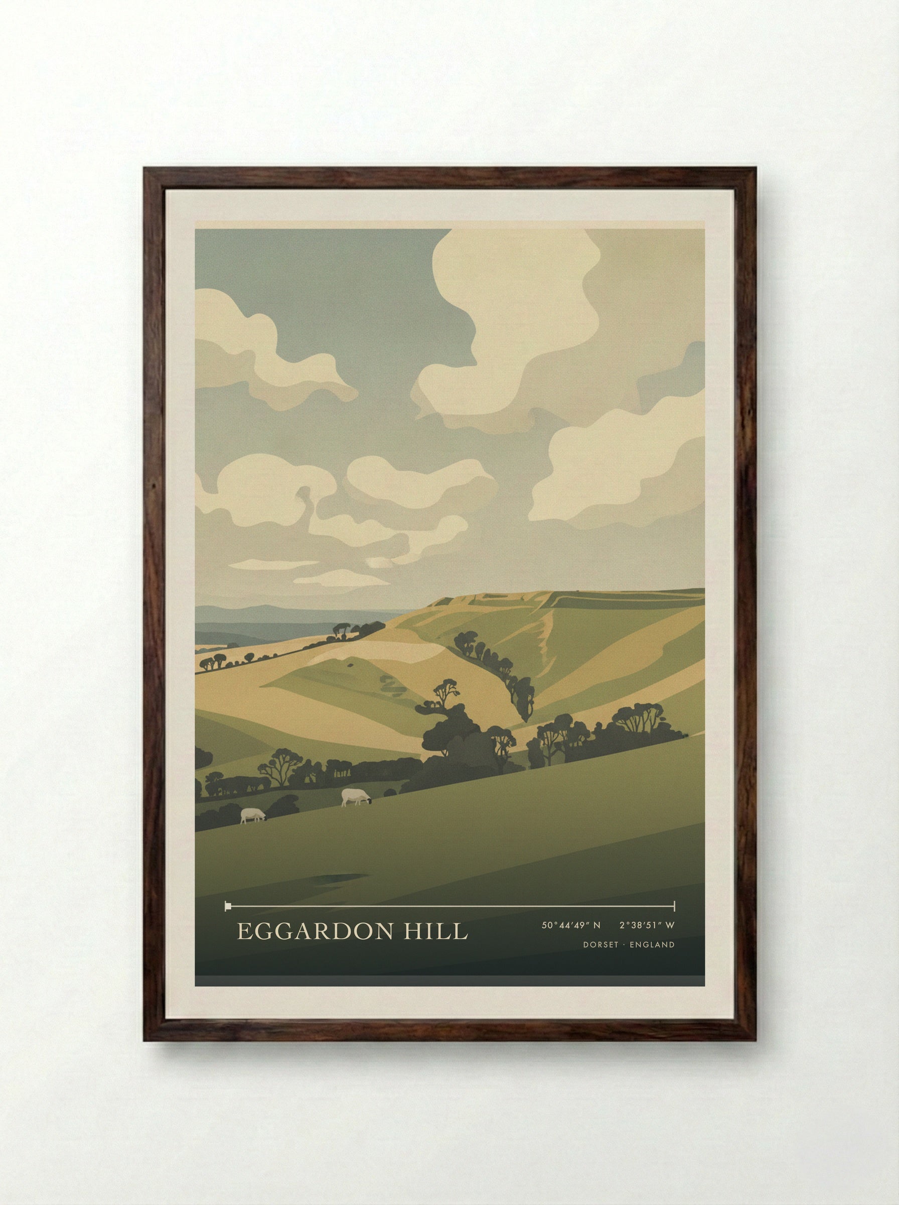 Eggardon Hill Dorset England Travel Poster - Framed Print Dark Wood