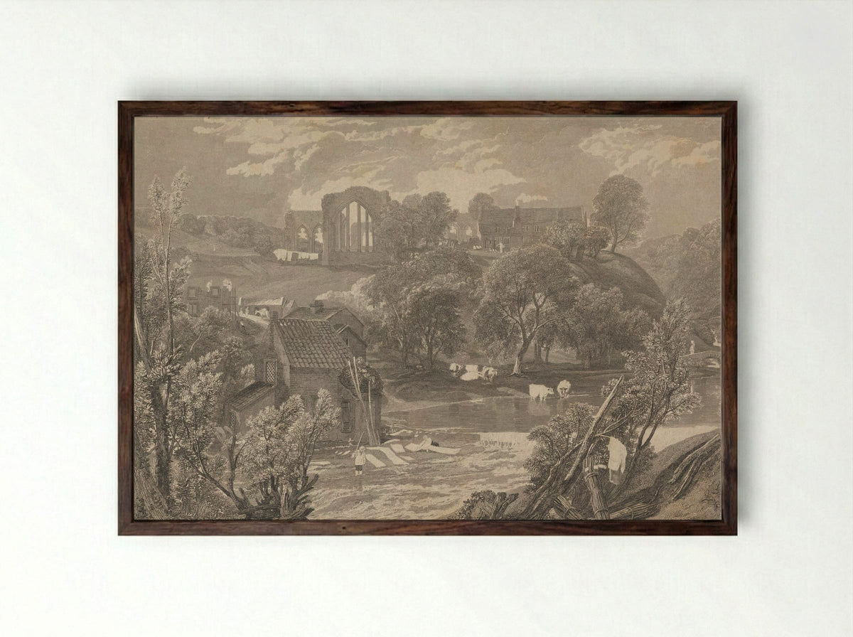 Egglestone Abbey Near Barnard Castle - Thomas Higham - Framed Print Dark Wood
