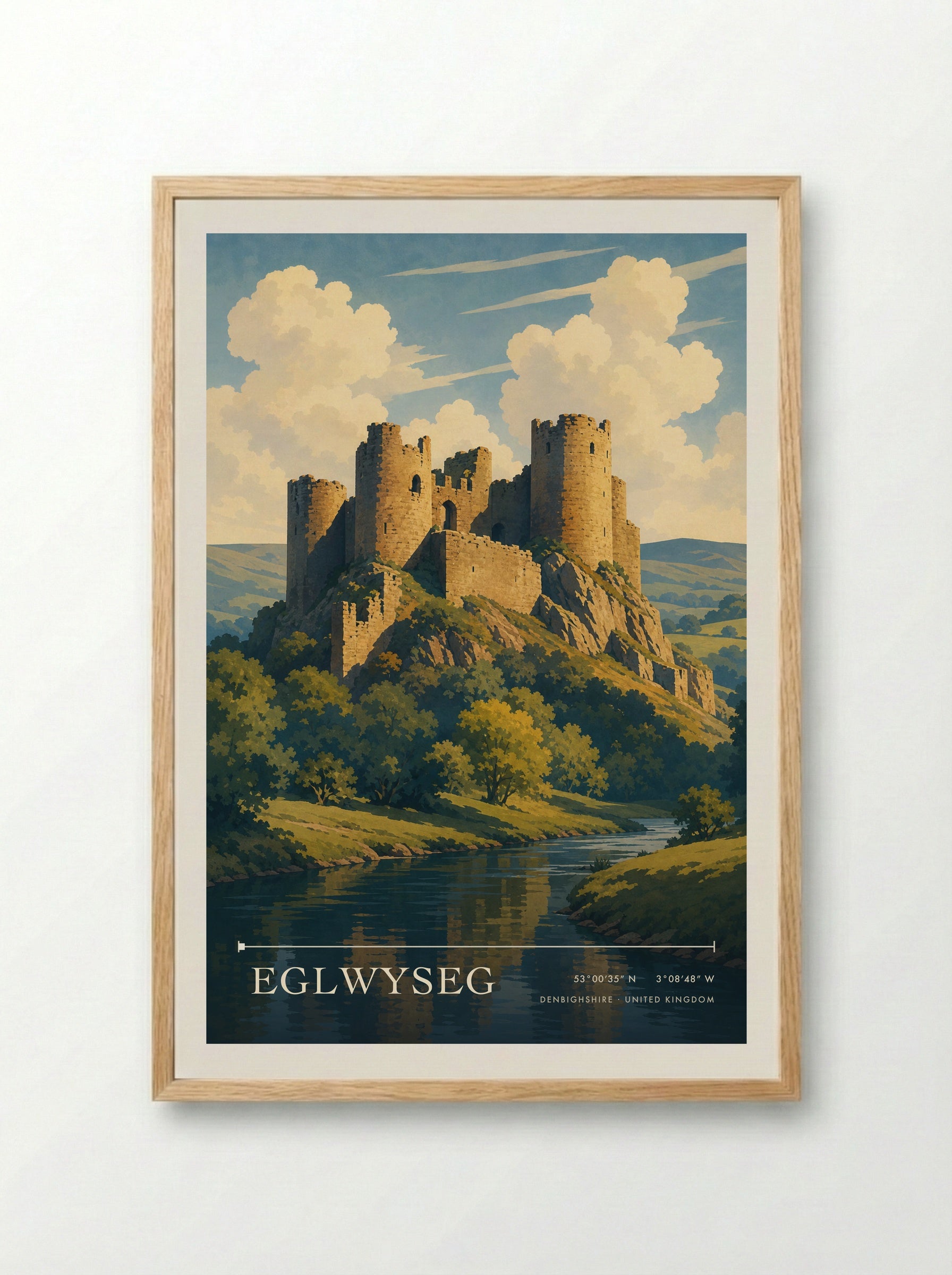 Eglwyseg Denbighshire United Kingdom Travel Poster - Framed Print Wood