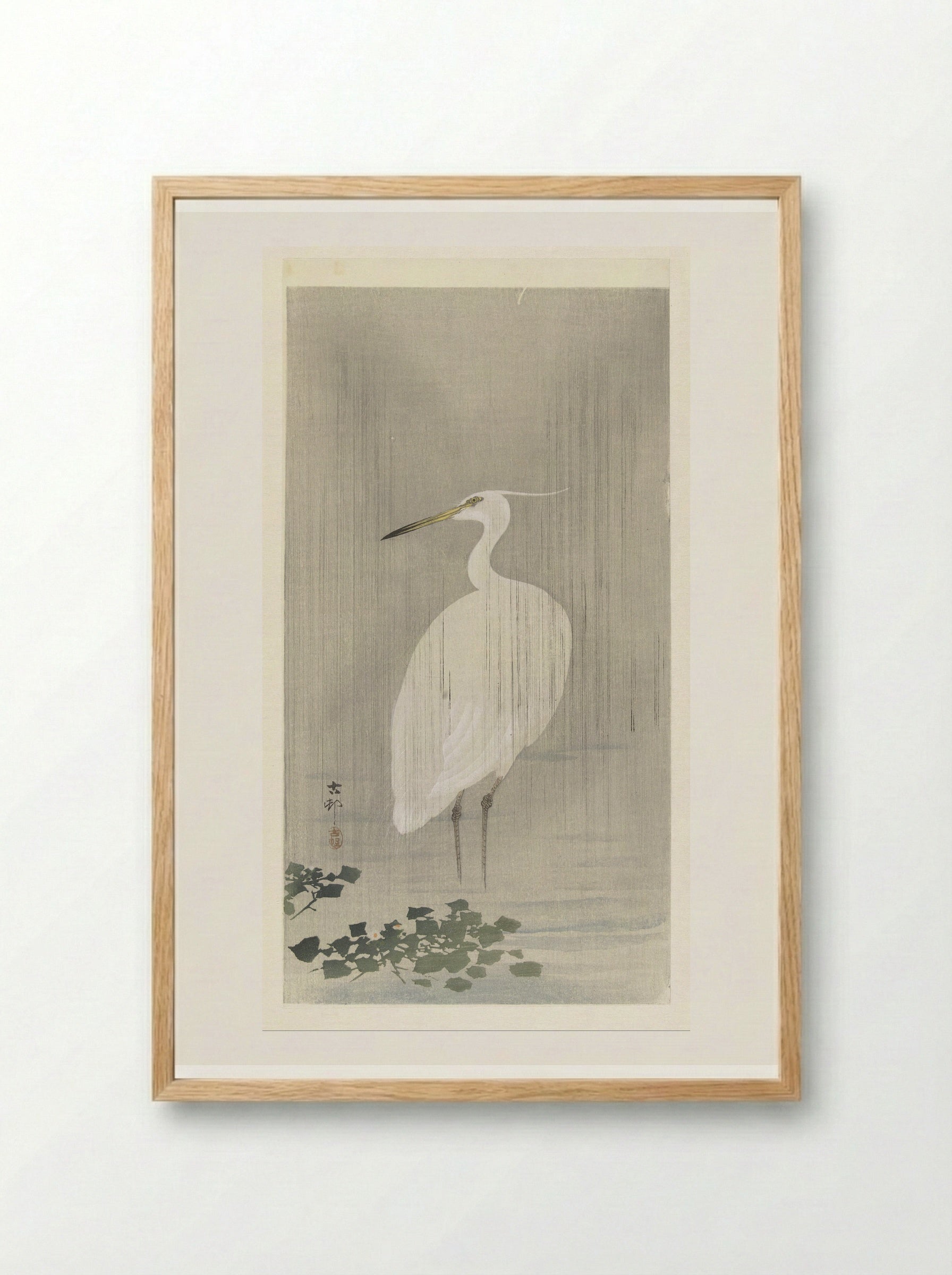 Egret in the Rain - Matsuki Heikichi - Framed Print Wood