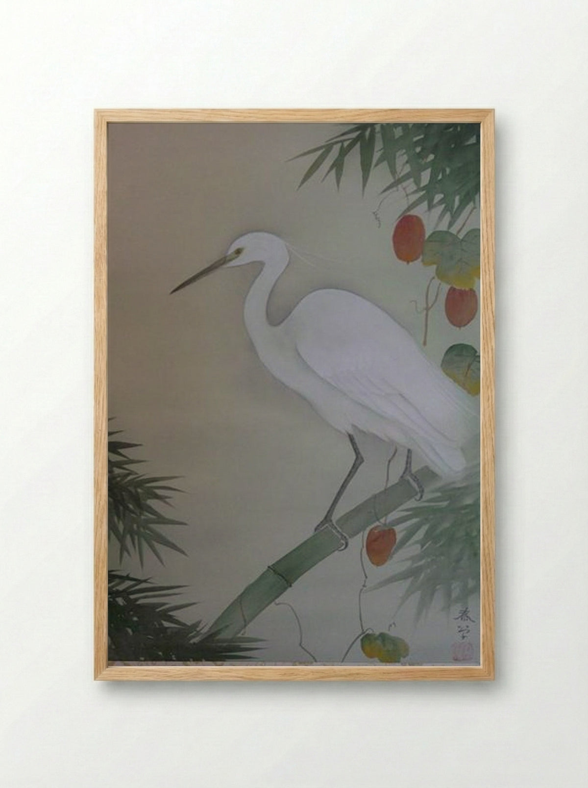 Egret on Bamboo Branch - Hishida Shunso - Framed Print Wood