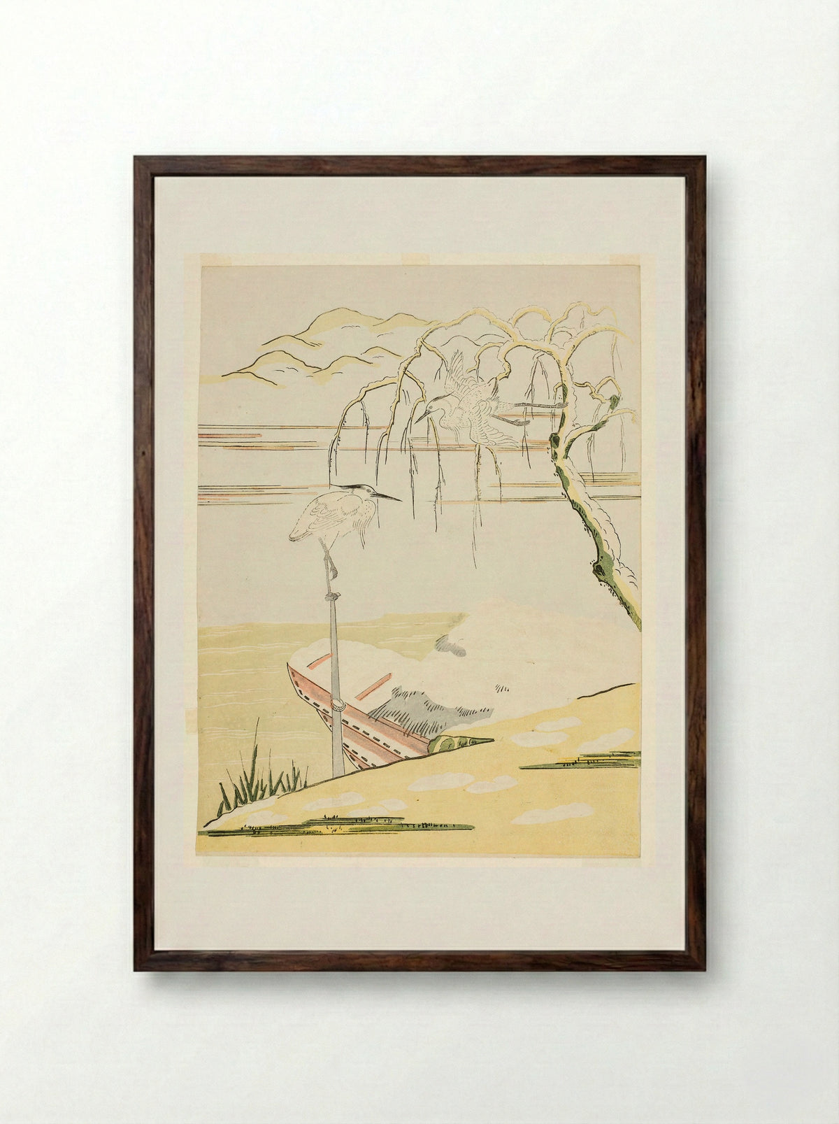 Egrets in the Snow - Suzuki Harunobu - Framed Print Dark Wood