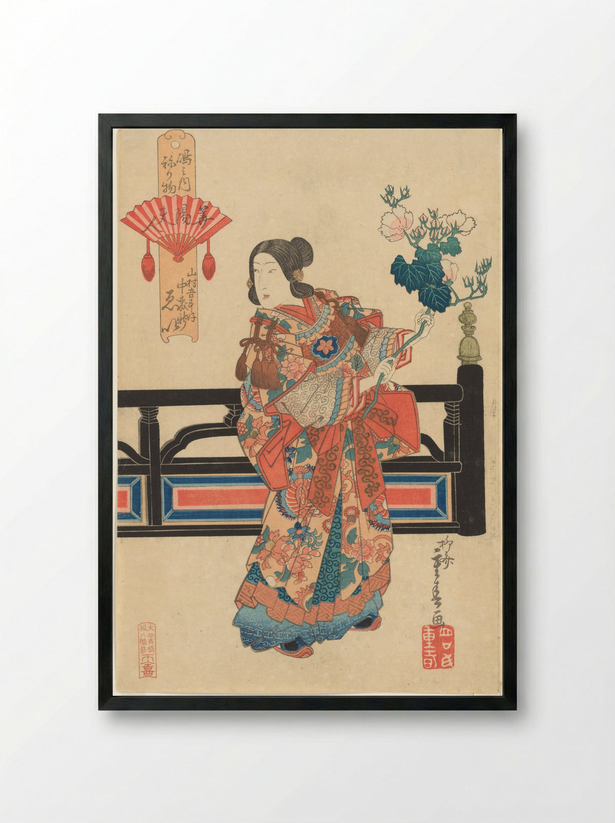 Ei of the Nakamoriken Brothel as Lady Huayang - Ryūsai Shigeharu - Framed Print Black