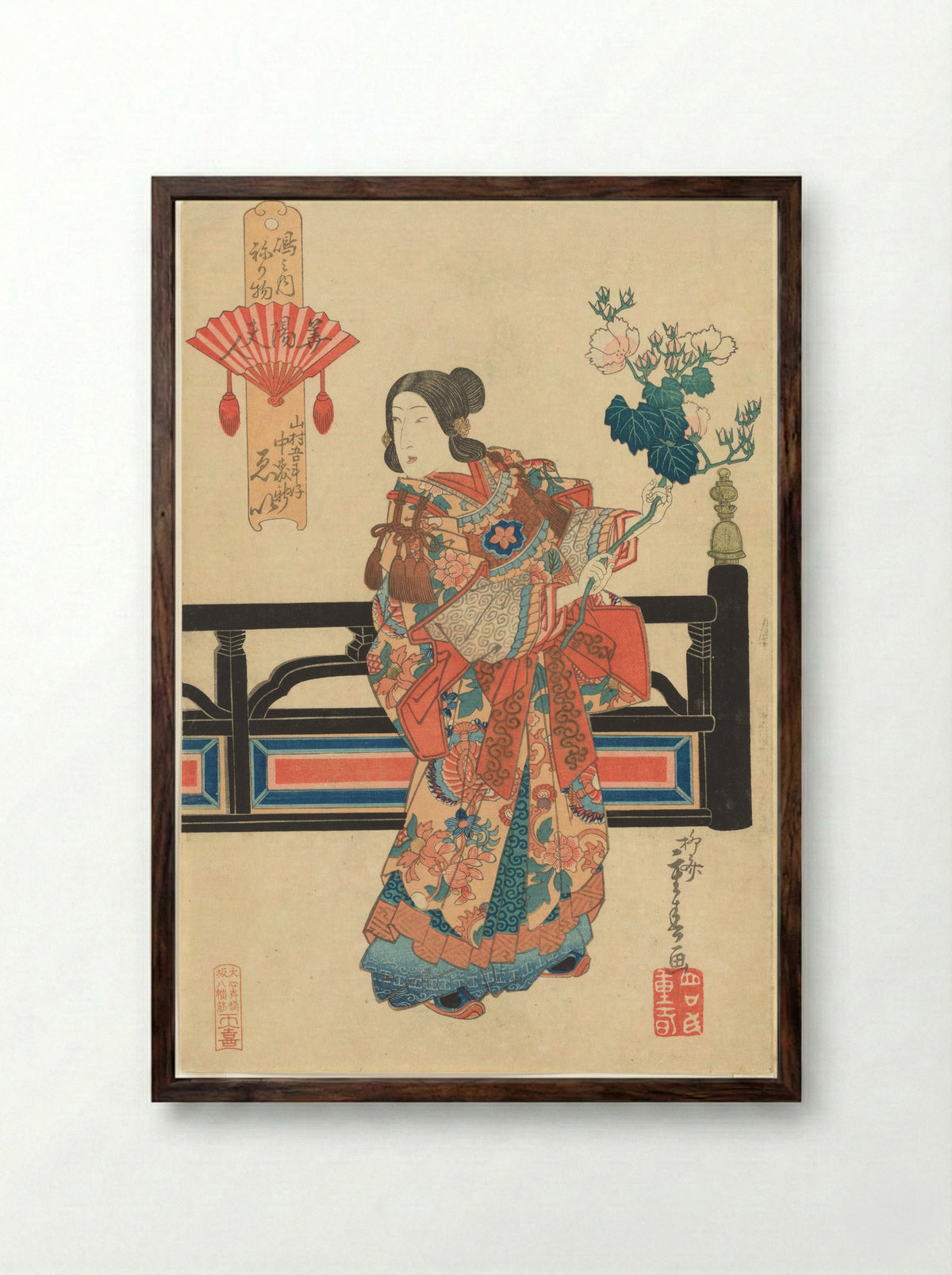 Ei of the Nakamoriken Brothel as Lady Huayang - Ryūsai Shigeharu - Framed Print Dark Wood