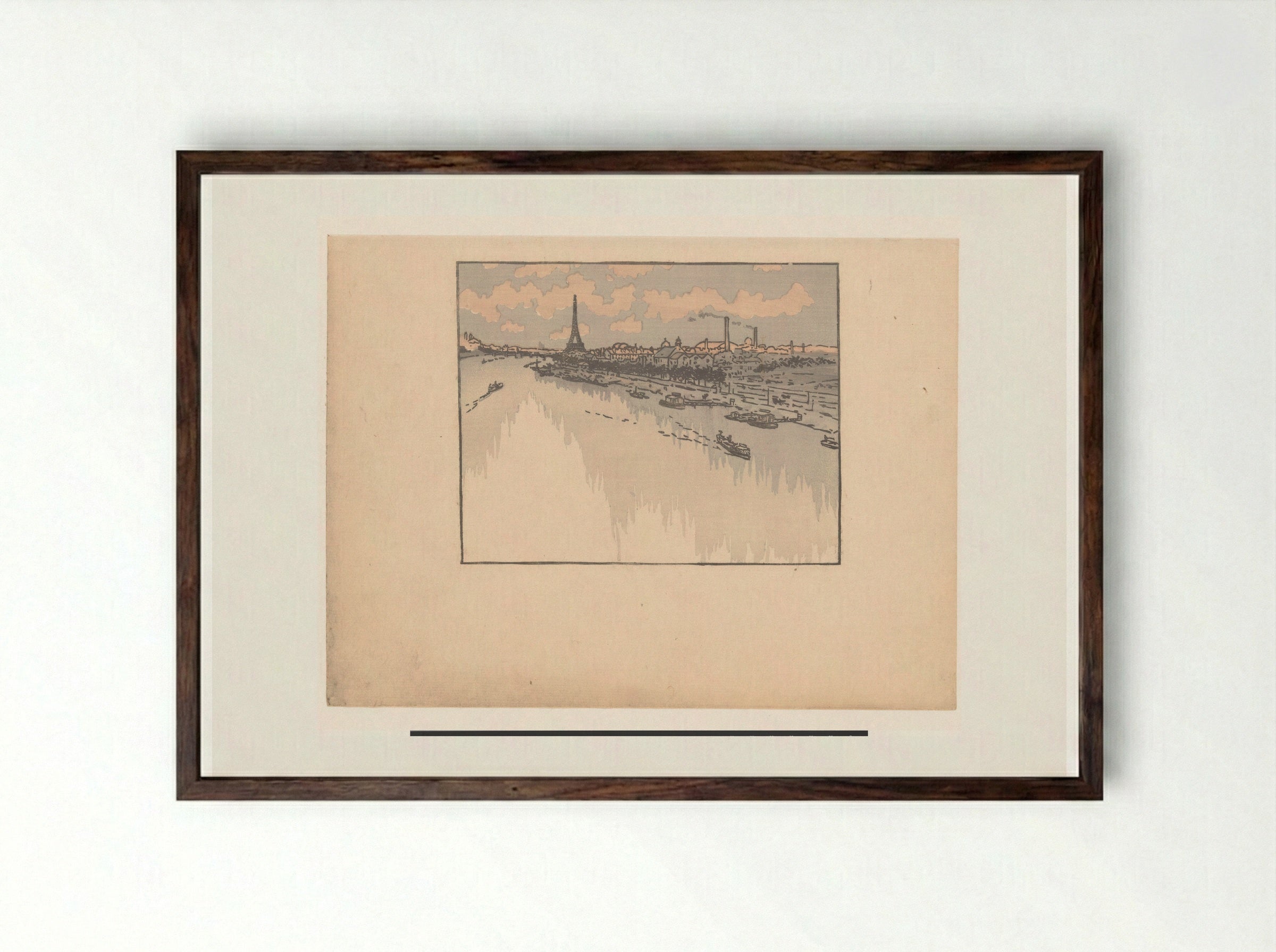 Eiffeltoren gezien van het viaduct van Auteuil - Henri Rivière - Framed Print Dark Wood