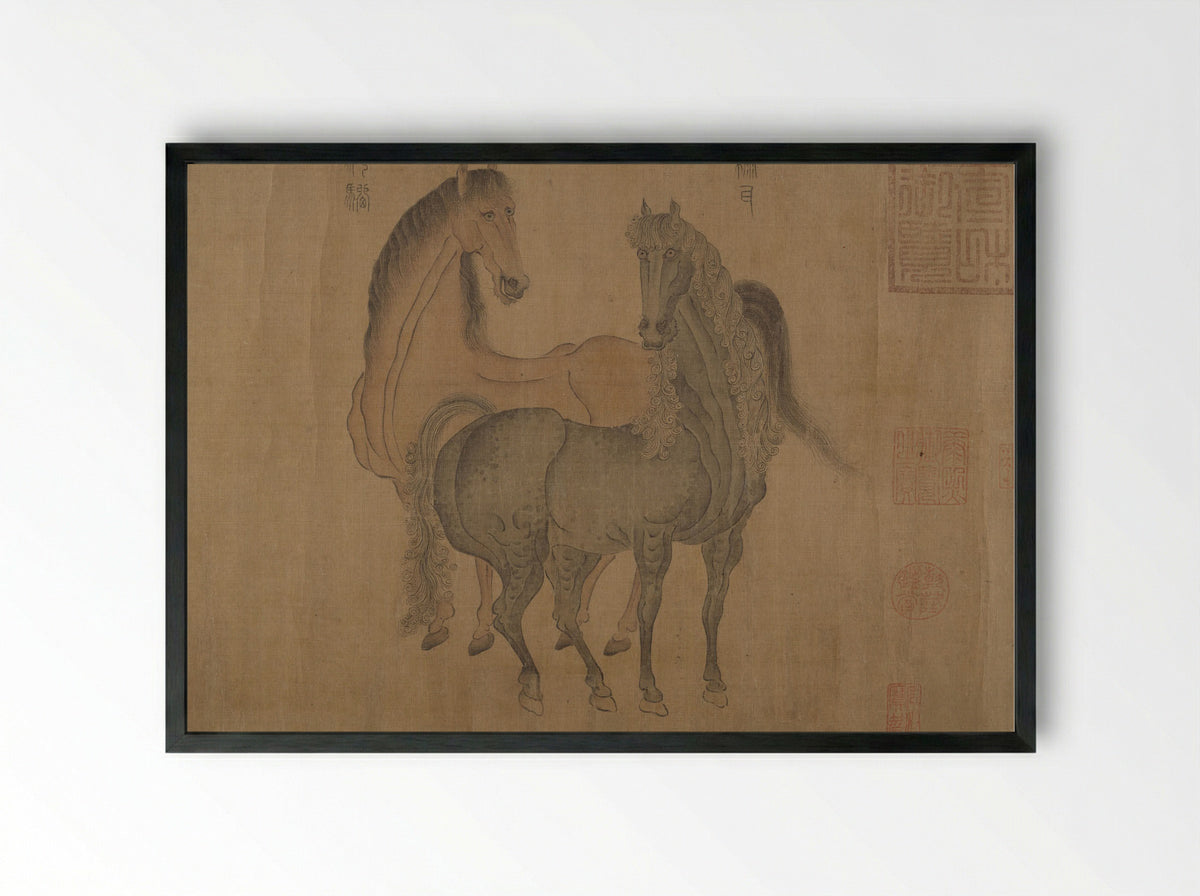 Eight Horses - Zhao Mengfu - Framed Print Black