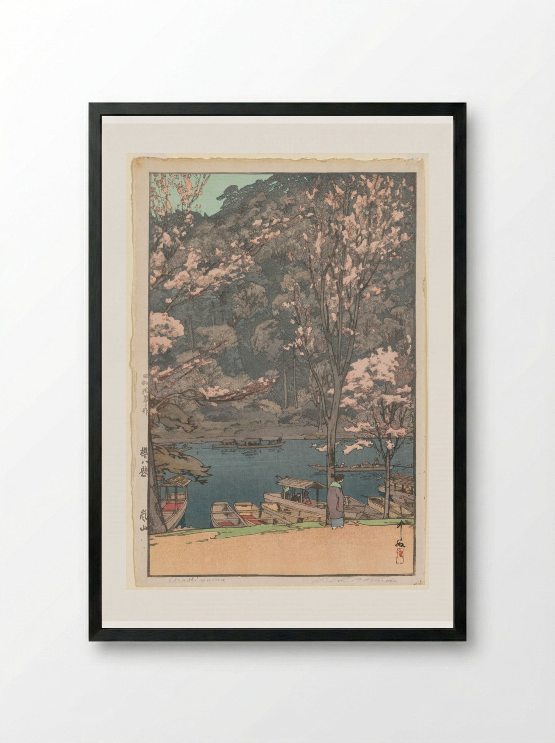 Eight Scenes of Cherry Blossom: Arashiyama - Yoshida Hiroshi - Framed Print Black
