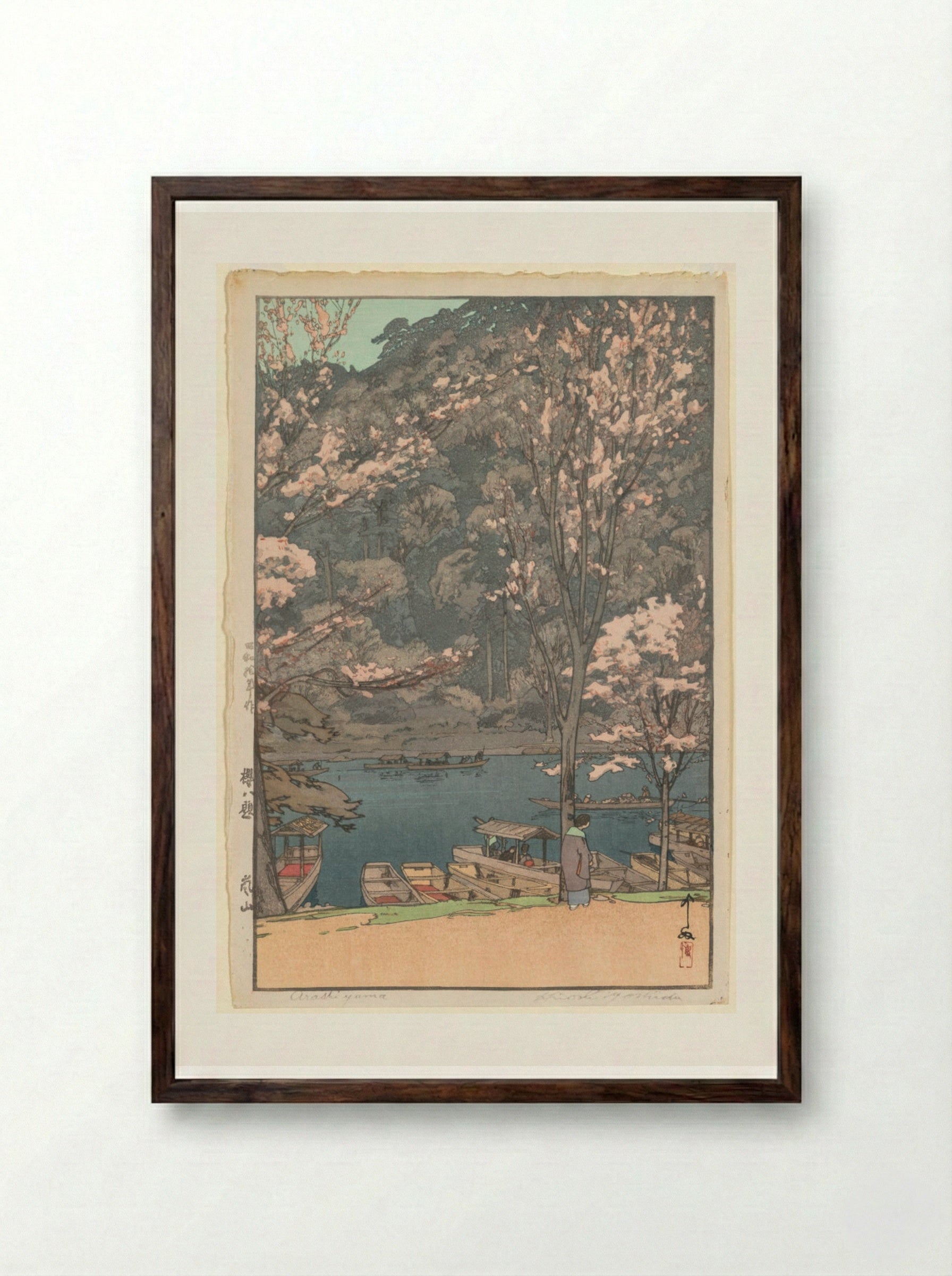 Eight Scenes of Cherry Blossom: Arashiyama - Yoshida Hiroshi - Framed Print Dark Wood