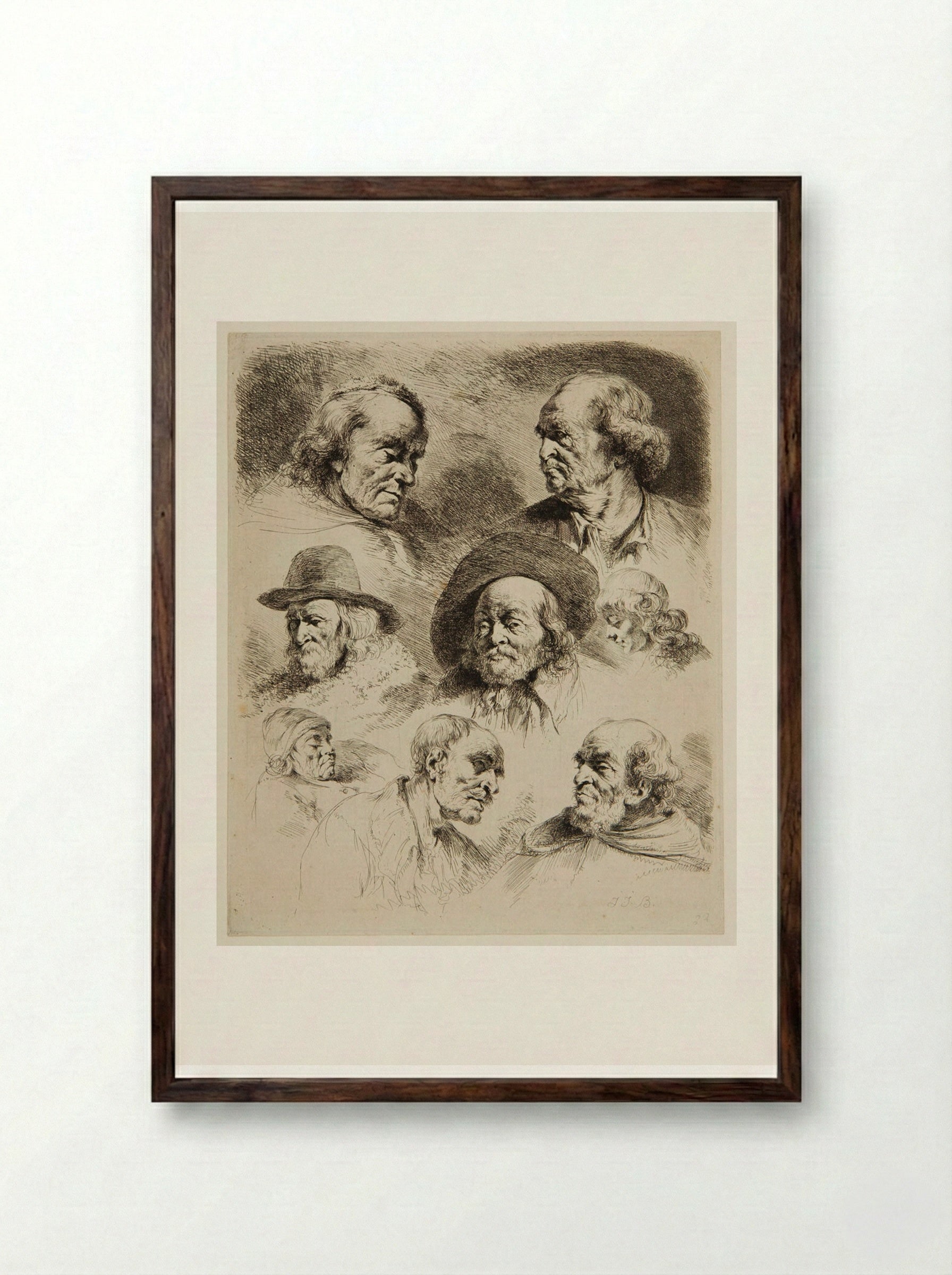 Eight Studies of Heads - Jean-Jacques de Boissieu - Framed Print Dark Wood