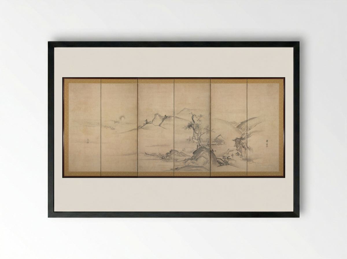 Eight Views of the Xiao and Xiang Rivers - Watanabe Shikō - Framed Print Black