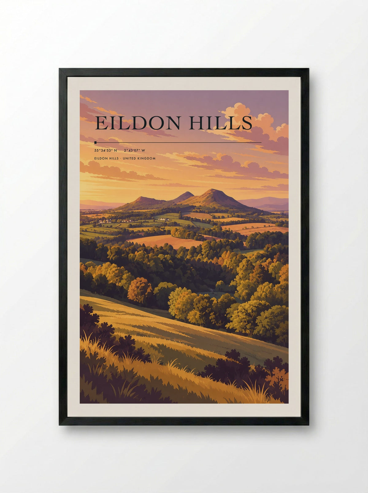 Eildon Hills | Travel Poster - Framed Print Black