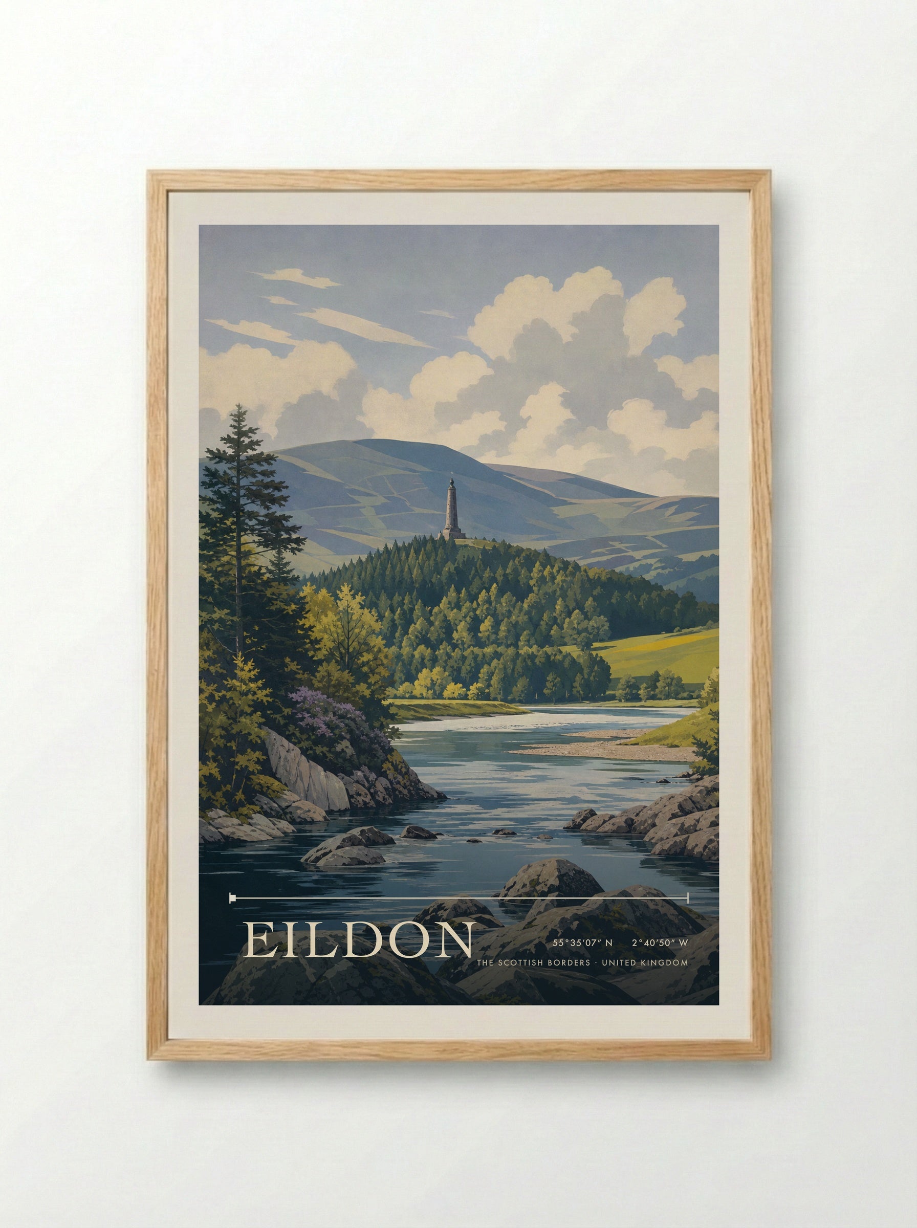 Eildon The Scottish Borders United Kingdom Travel Poster - Framed Print Wood