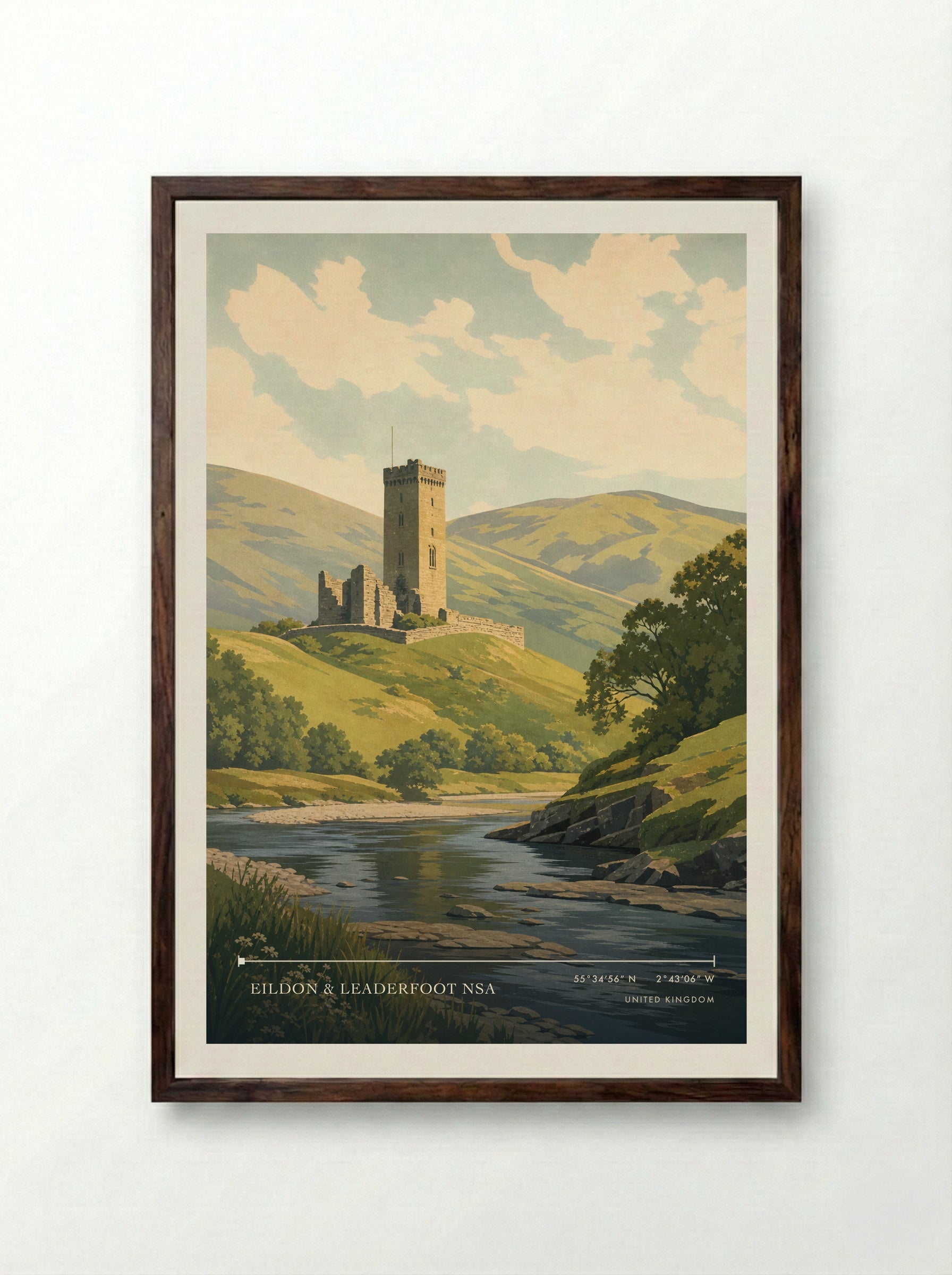 Eildon and Leaderfoot National Scenic Area United Kingdom Travel Poster - Framed Print Dark Wood