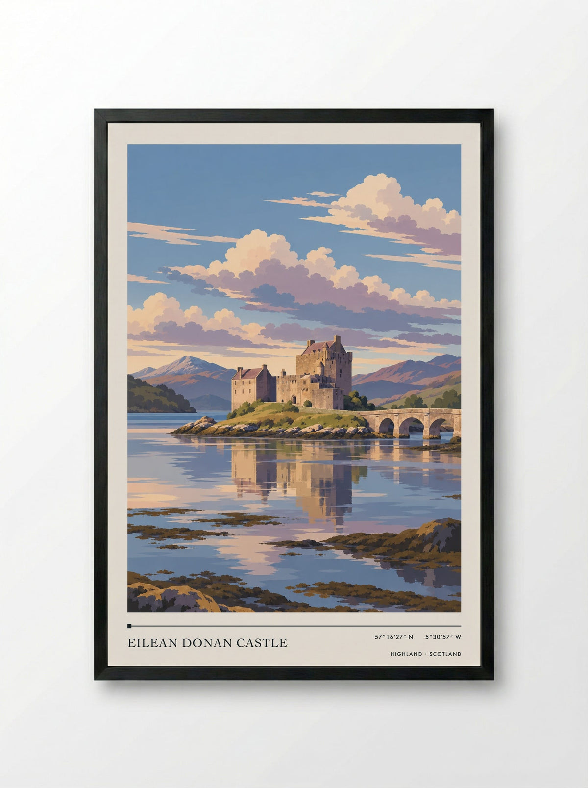 Eilean Donan Castle, Highland | Travel Poster - Framed Print Black