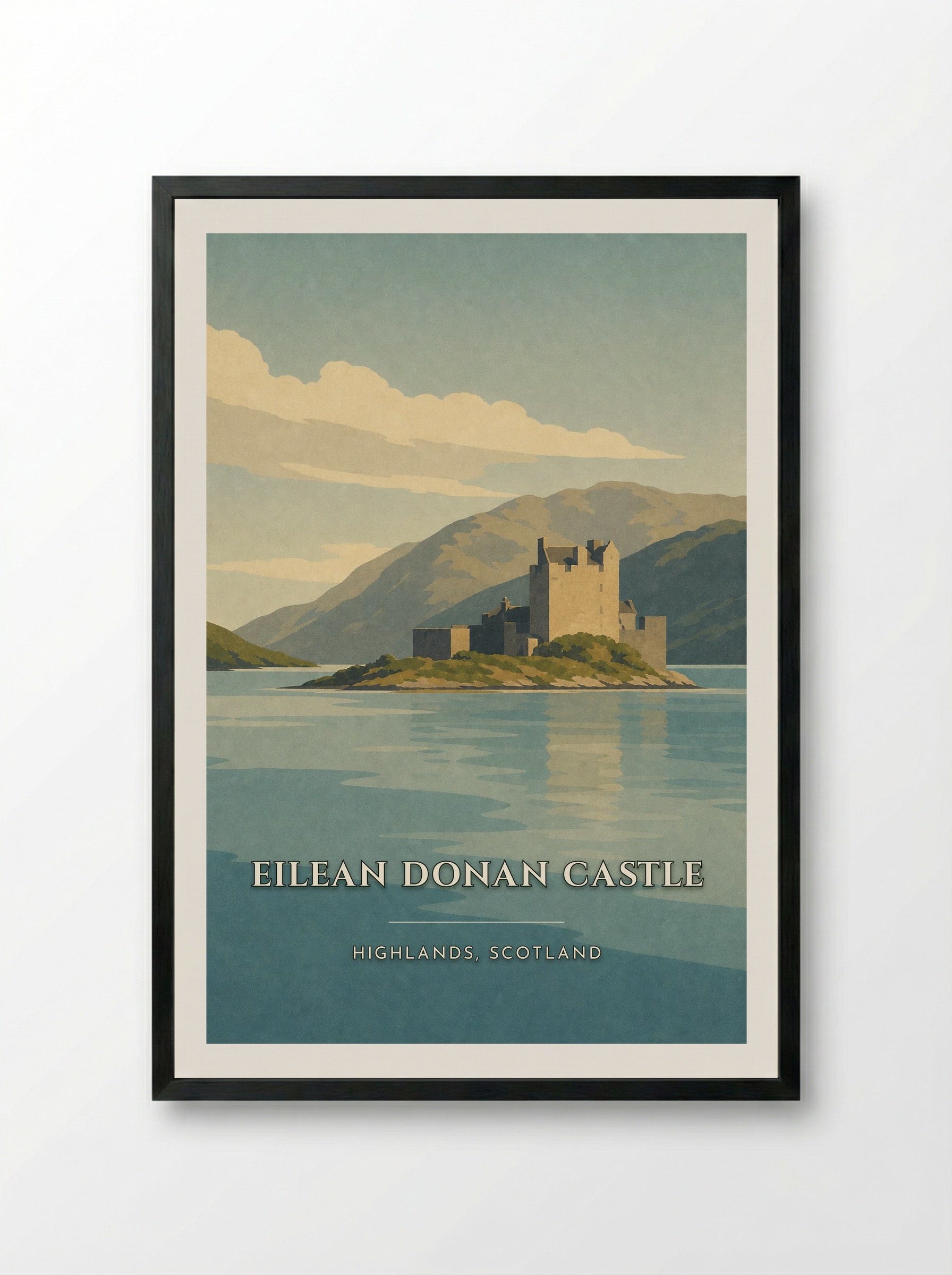 Eilean Donan Castle Travel Poster Artwork - Framed Print Black