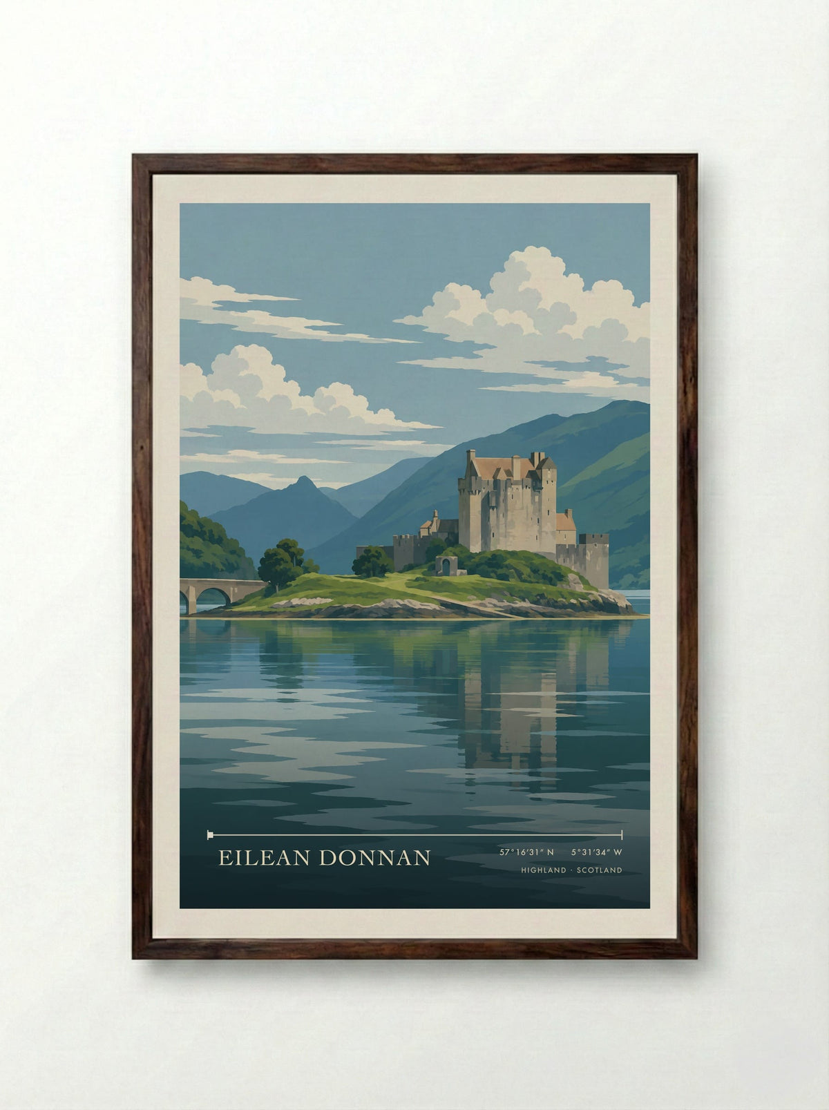 Eilean Donnan, Highland | Travel Poster - Framed Print Dark Wood