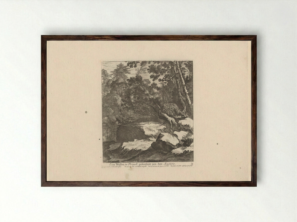 Eine Wüsten, in Friaull - Johann Ulrich Kraus - Framed Print Dark Wood