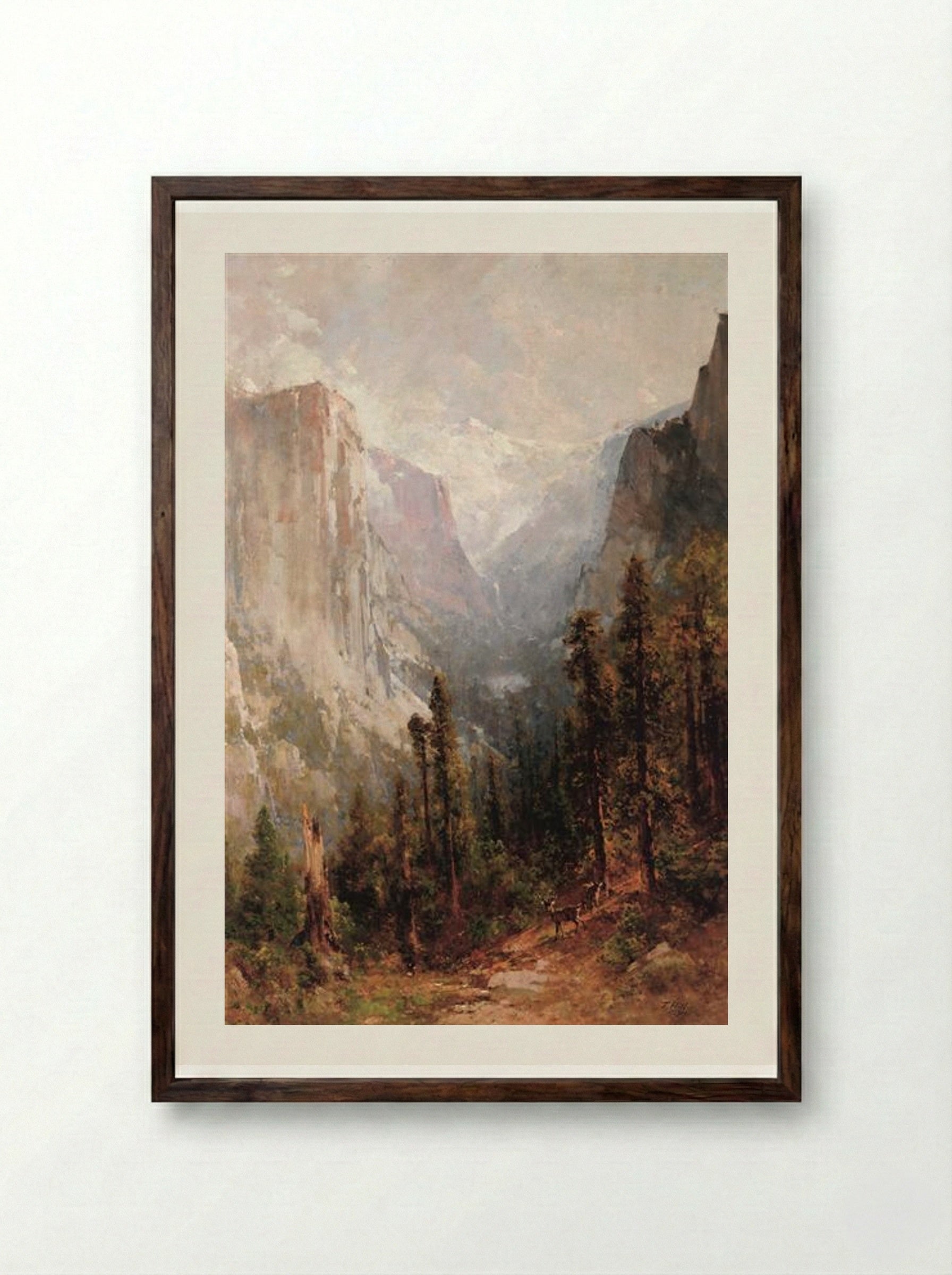 El Capitan with Clouds Rest beyond, Yosemite - Thomas Hill - Framed Print Dark Wood