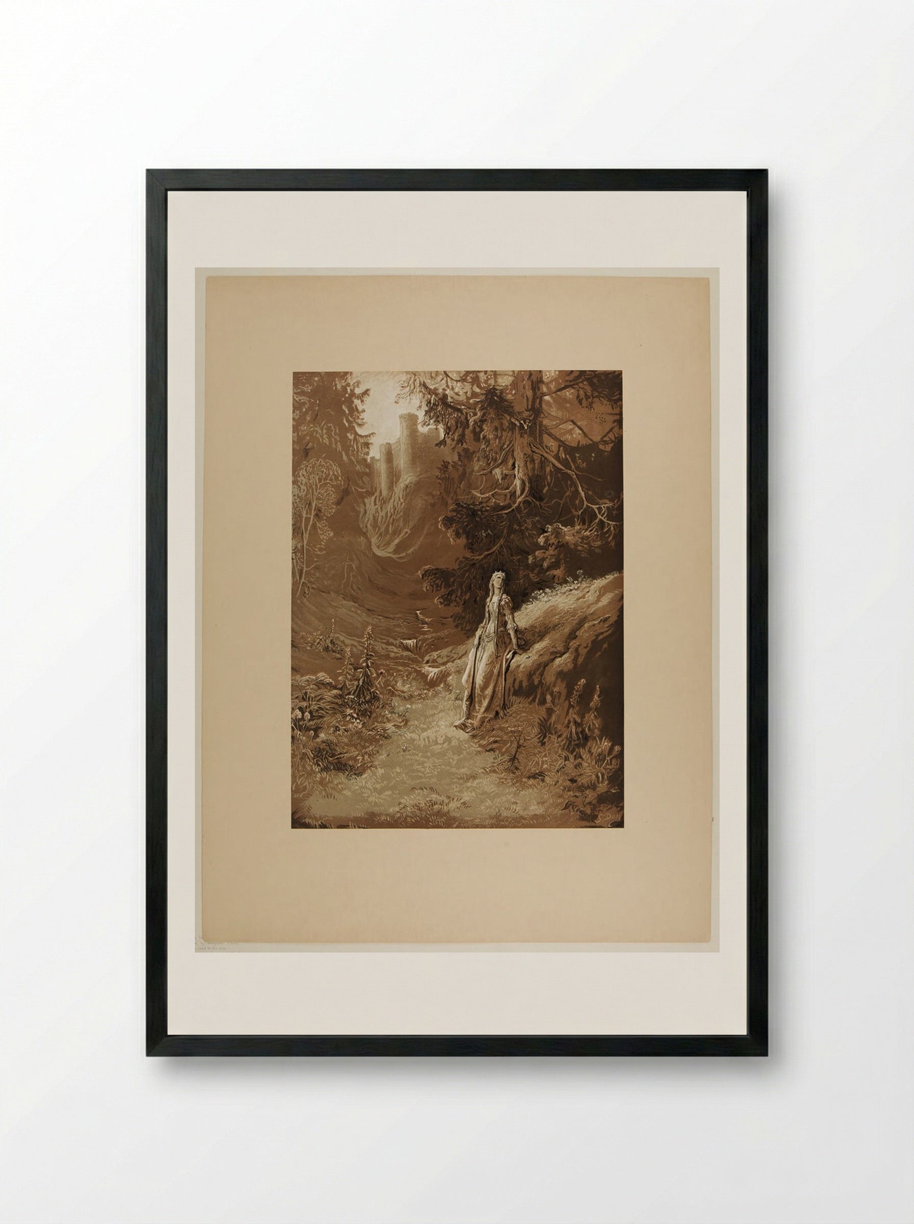 Elaine on the Road to the Cave - Gustave Doré - Framed Print Black