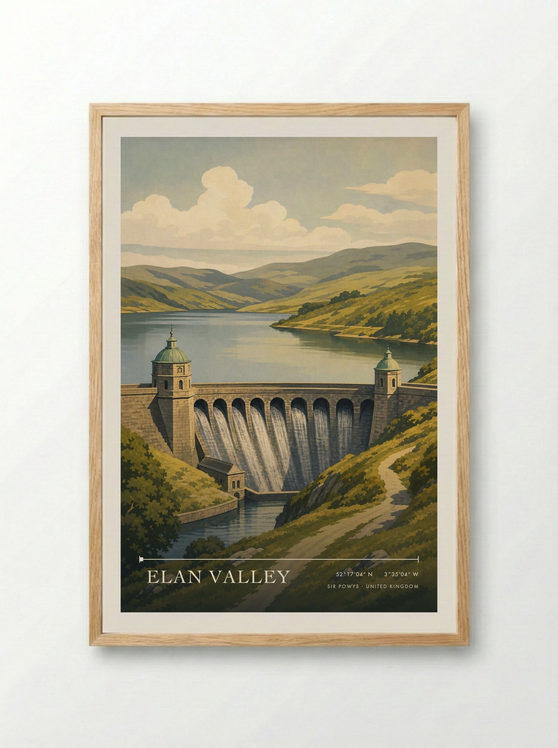 Elan Valley Sir Powys United Kingdom Travel Poster - Framed Print Wood