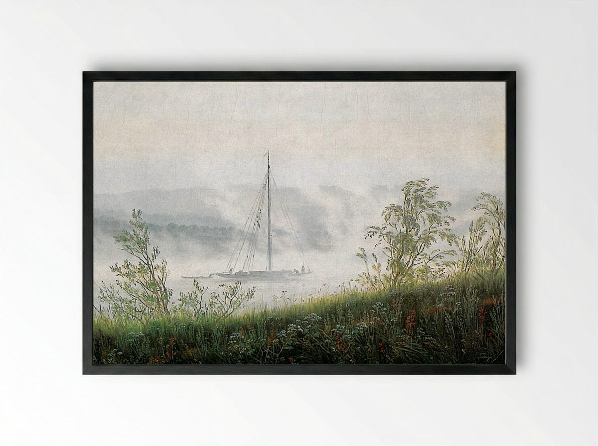 Elbschiff in early morning fog - Caspar David Friedrich - Framed Print Black
