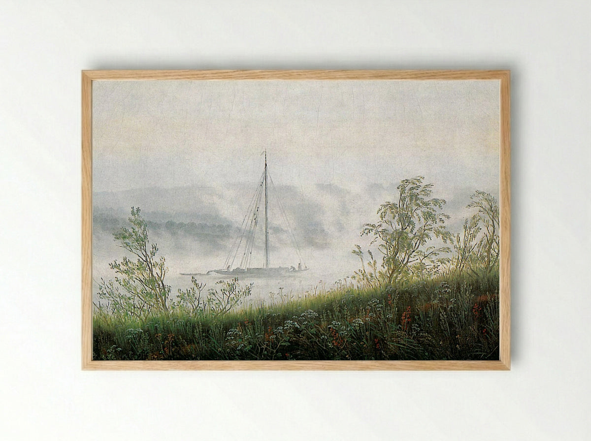 Elbschiff in early morning fog - Caspar David Friedrich - Framed Print Wood