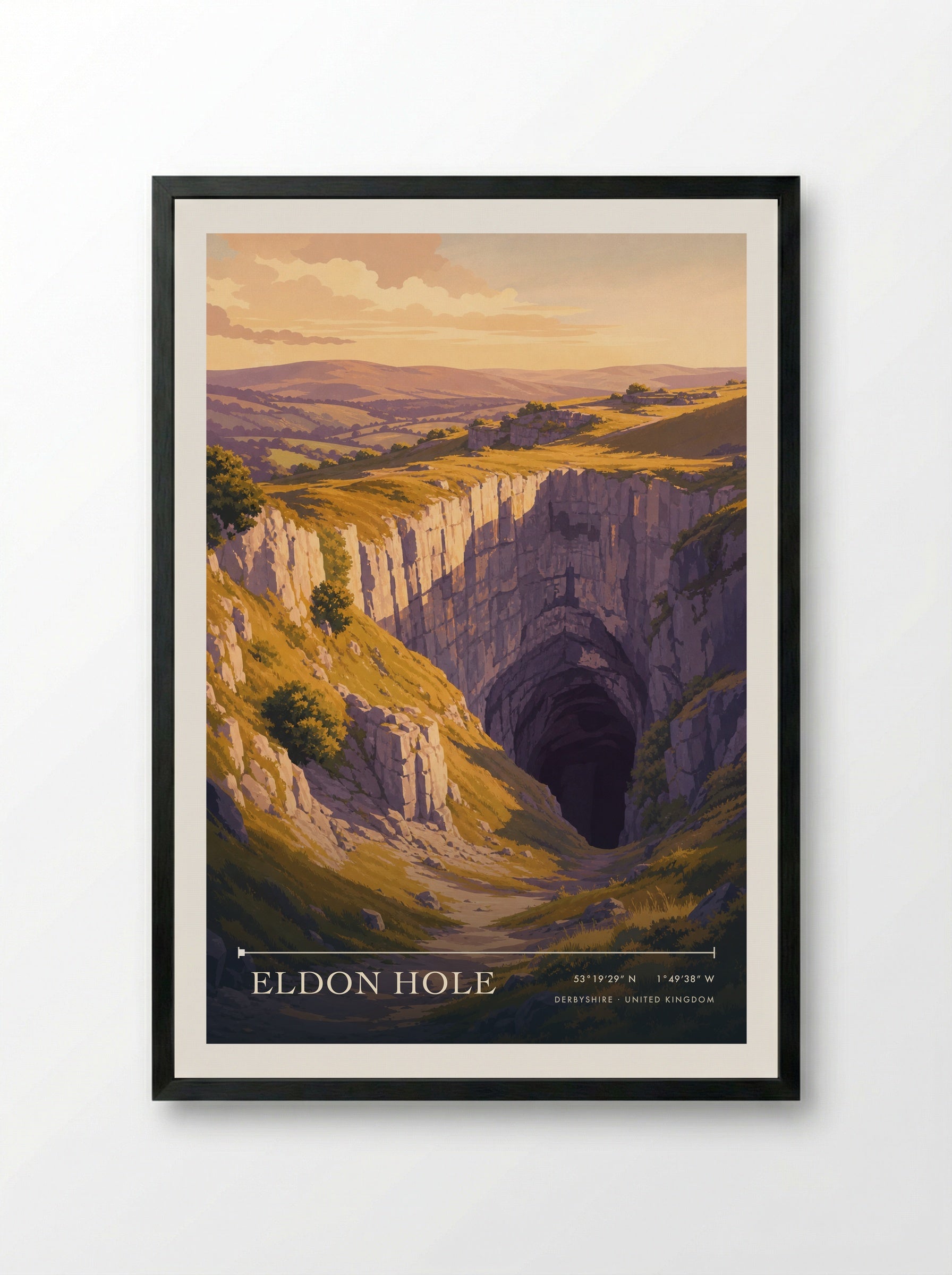 Eldon Hole Derbyshire United Kingdom Travel Poster - Framed Print Black