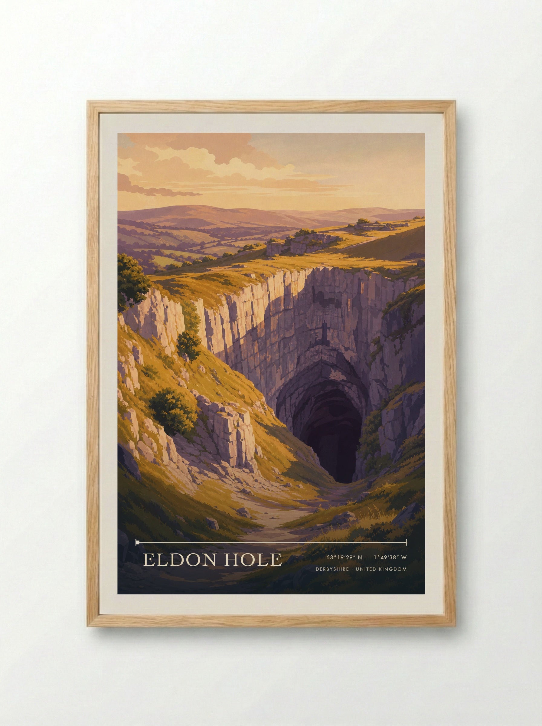Eldon Hole Derbyshire United Kingdom Travel Poster - Framed Print Wood